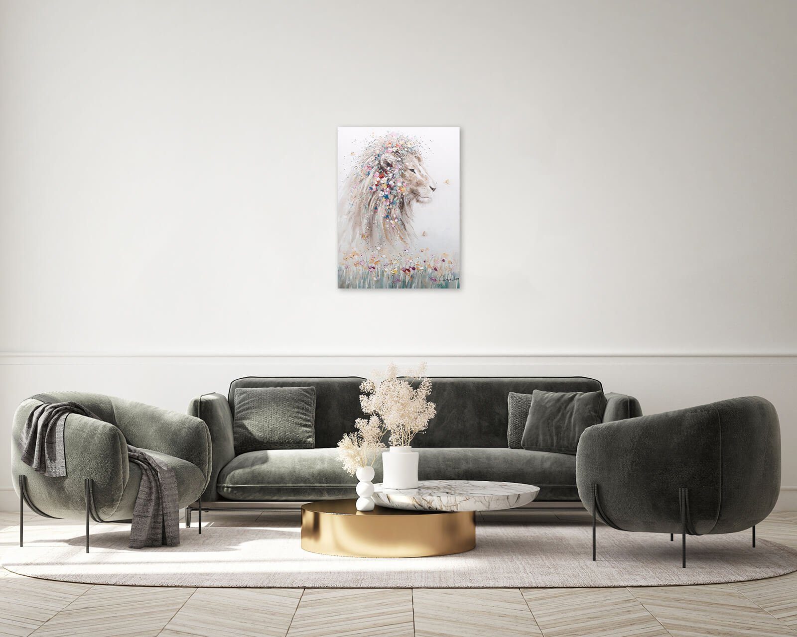 HANDGEMALT Gemälde der Savanne 100% KUNSTLOFT 75x100 König Wandbild cm, Wohnzimmer Leinwandbild
