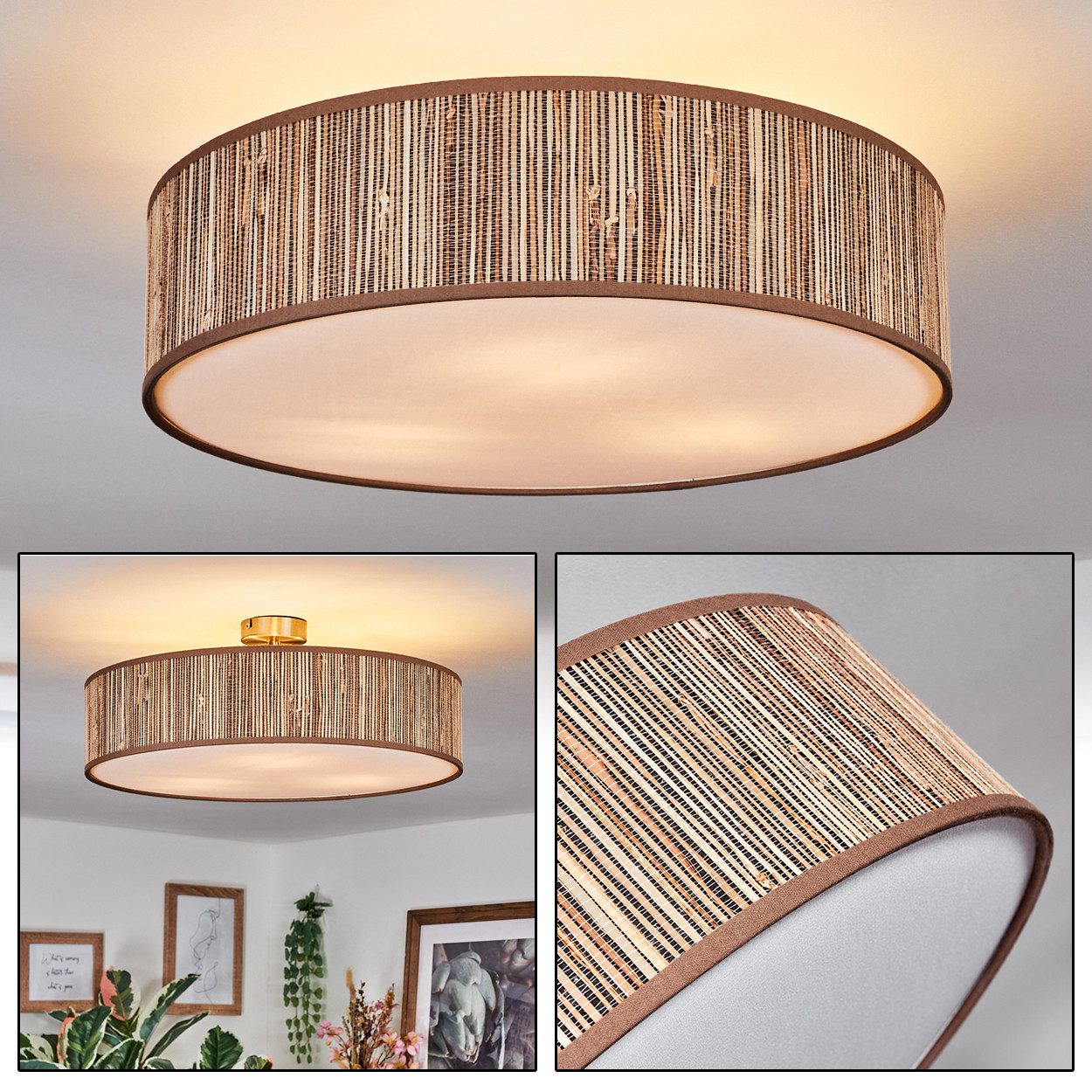 hofstein Deckenleuchte Deckenlampe aus Metall/Papiergeflecht/Stoff/Kunststo günstig online kaufen