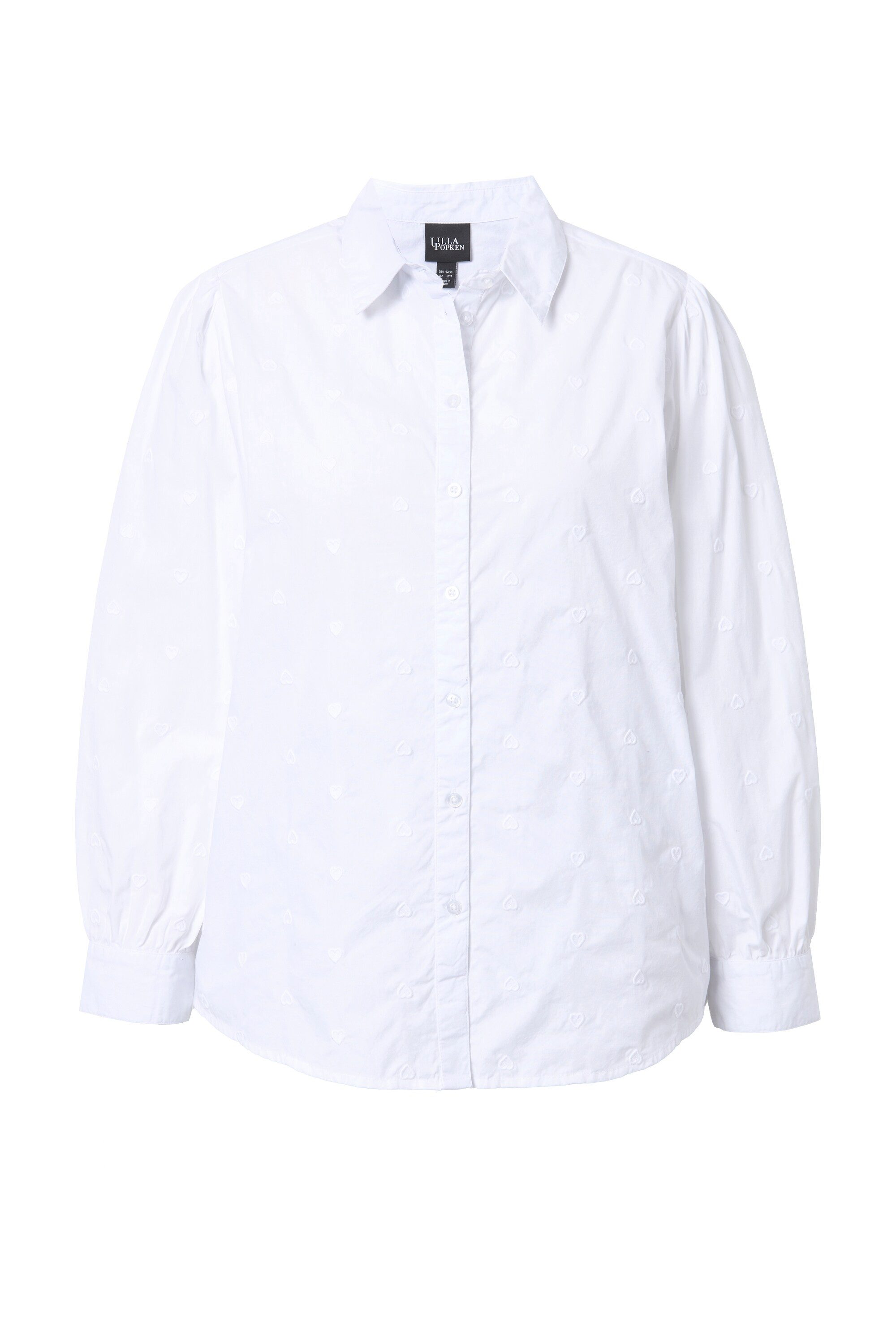 Ulla Popken Longbluse Bluse Herz-Stickerei A-Linie Hemdkragen Langarm günstig online kaufen