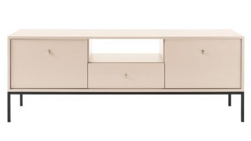 MIRJAN24 TV-Schrank Mono Beige MRTV154 (mit Schublade und 2 Türen) Griffe aus Aluminium, Metall Untergestell 18 x 18 mm