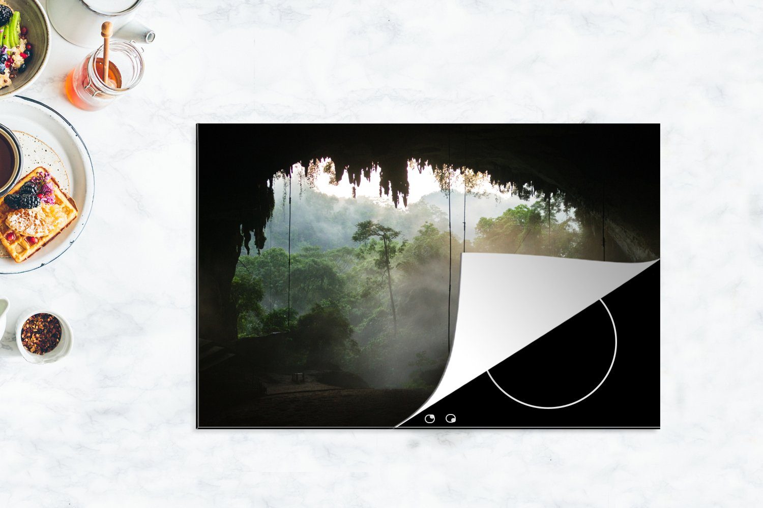 MuchoWow Vinyl, Herdblende-/Abdeckplatte Malaysia, cm, die tlg), für Induktionskochfeld von Ceranfeldabdeckung Regenwald Schutz (1 Natürliche 81x52 küche, Höhle im