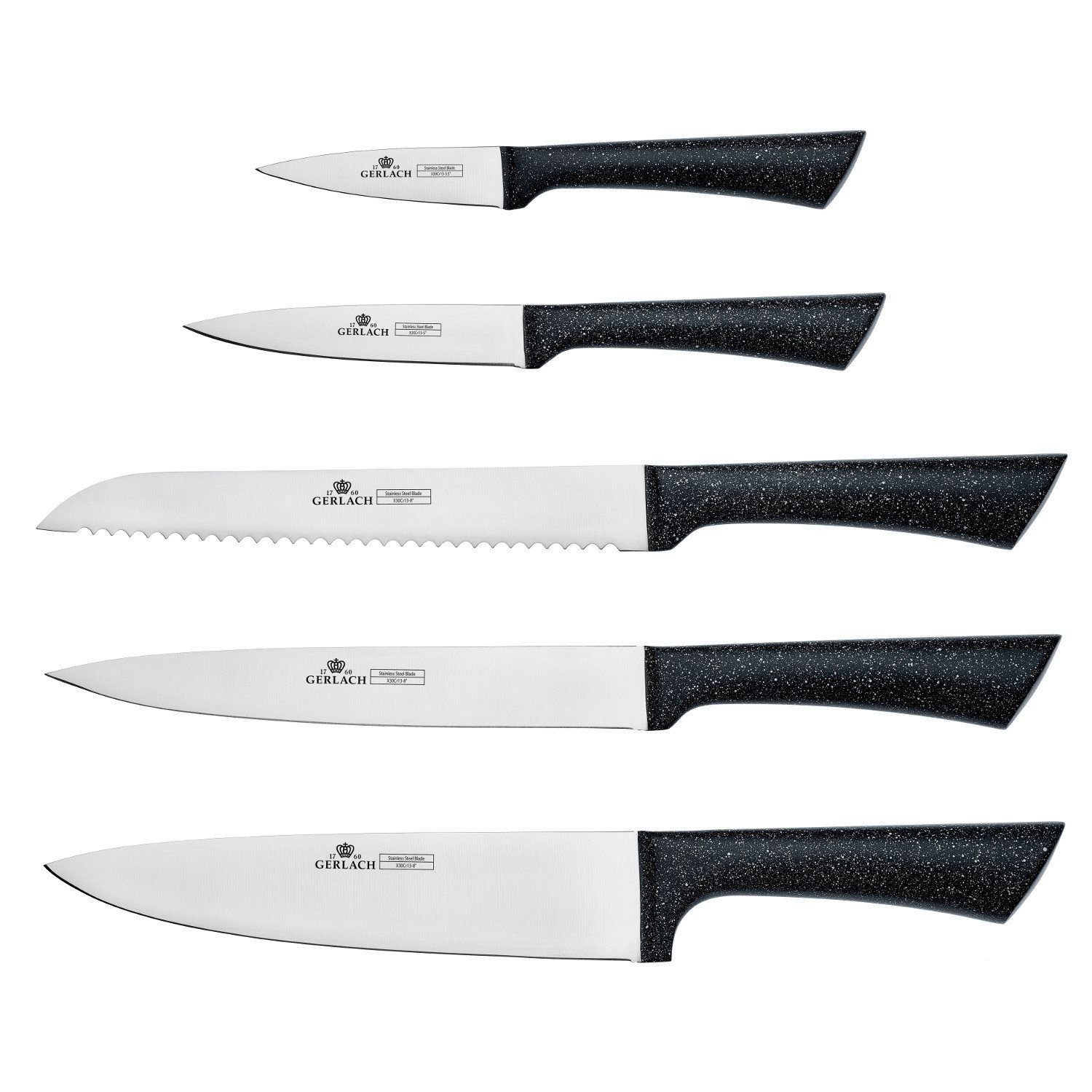 GERLACH Messer-Set (Set), Satz von 5 Küchenmessern in Buche Block