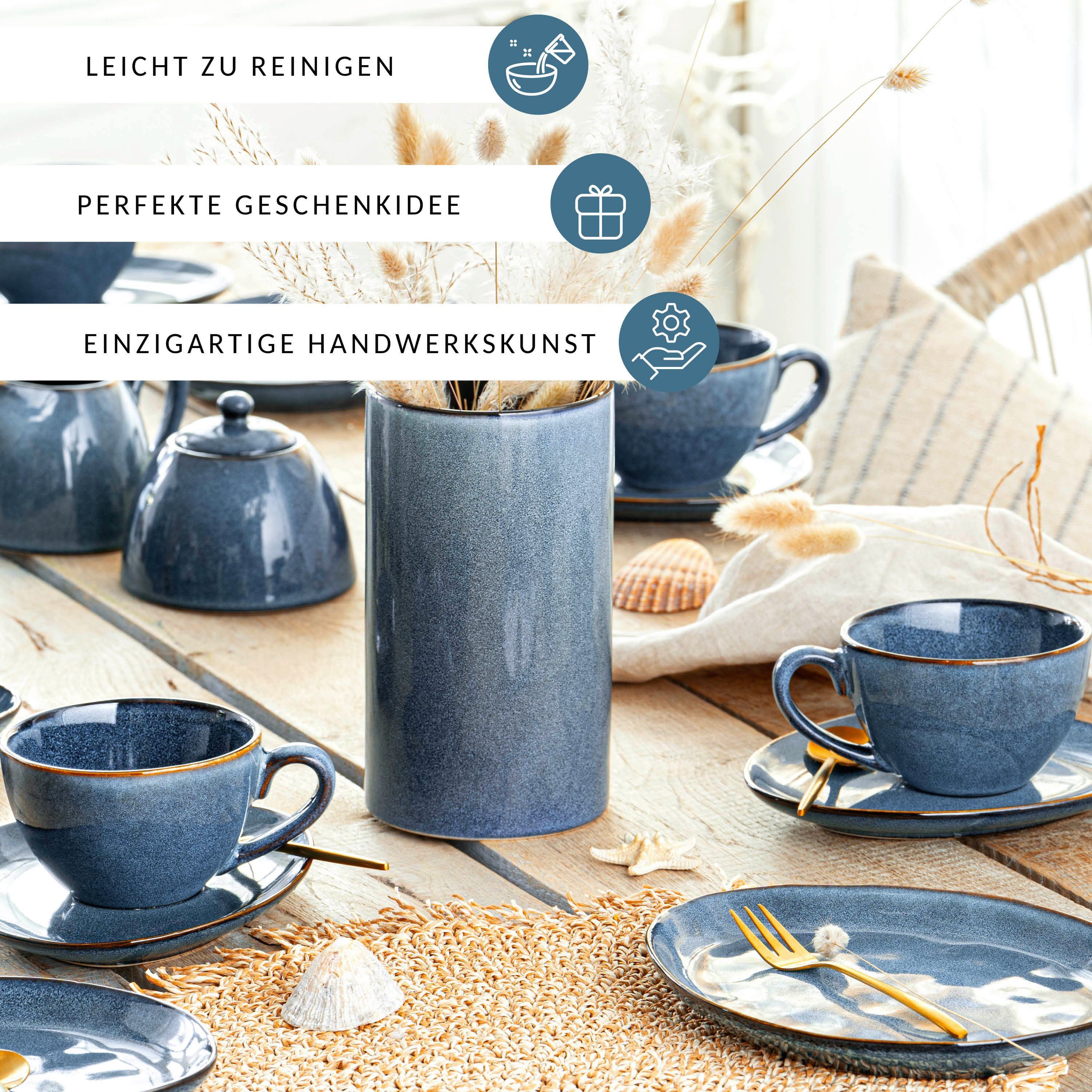 SÄNGER Kaffeeservice Darwin Kaffeetassen Set (8-tlg), 4 Personen, Steingut, Handmade, 300 ml, Blau, Premium Collection – Bild 4 von 5