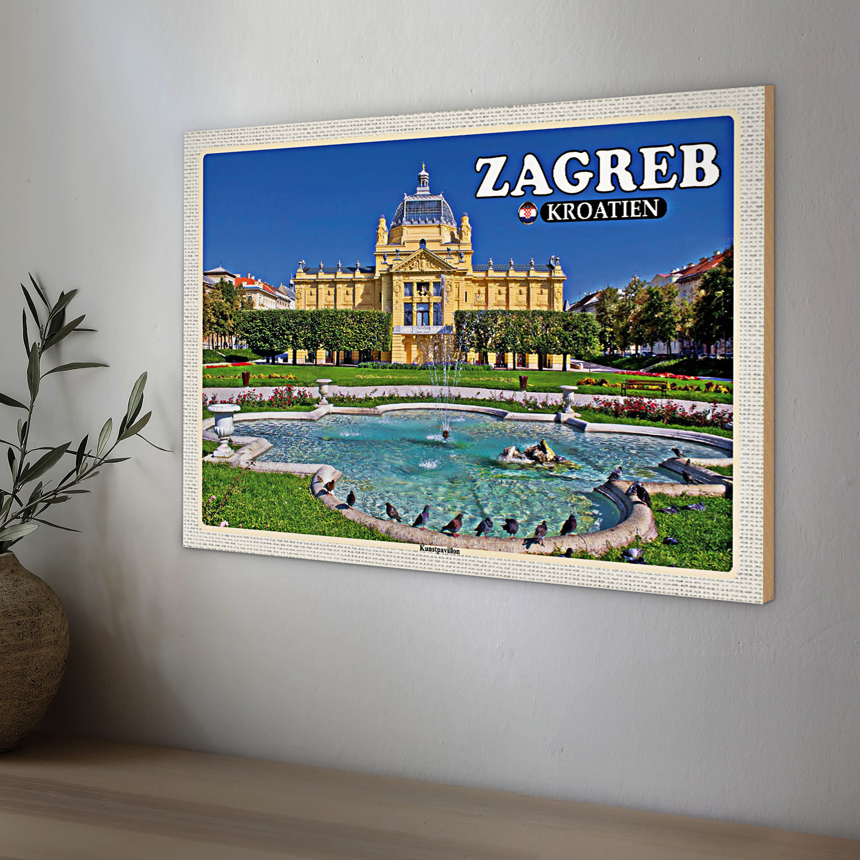 Roomando Holzbild Reise 40x30cm Zagreb Kroatien Kunstpavillon