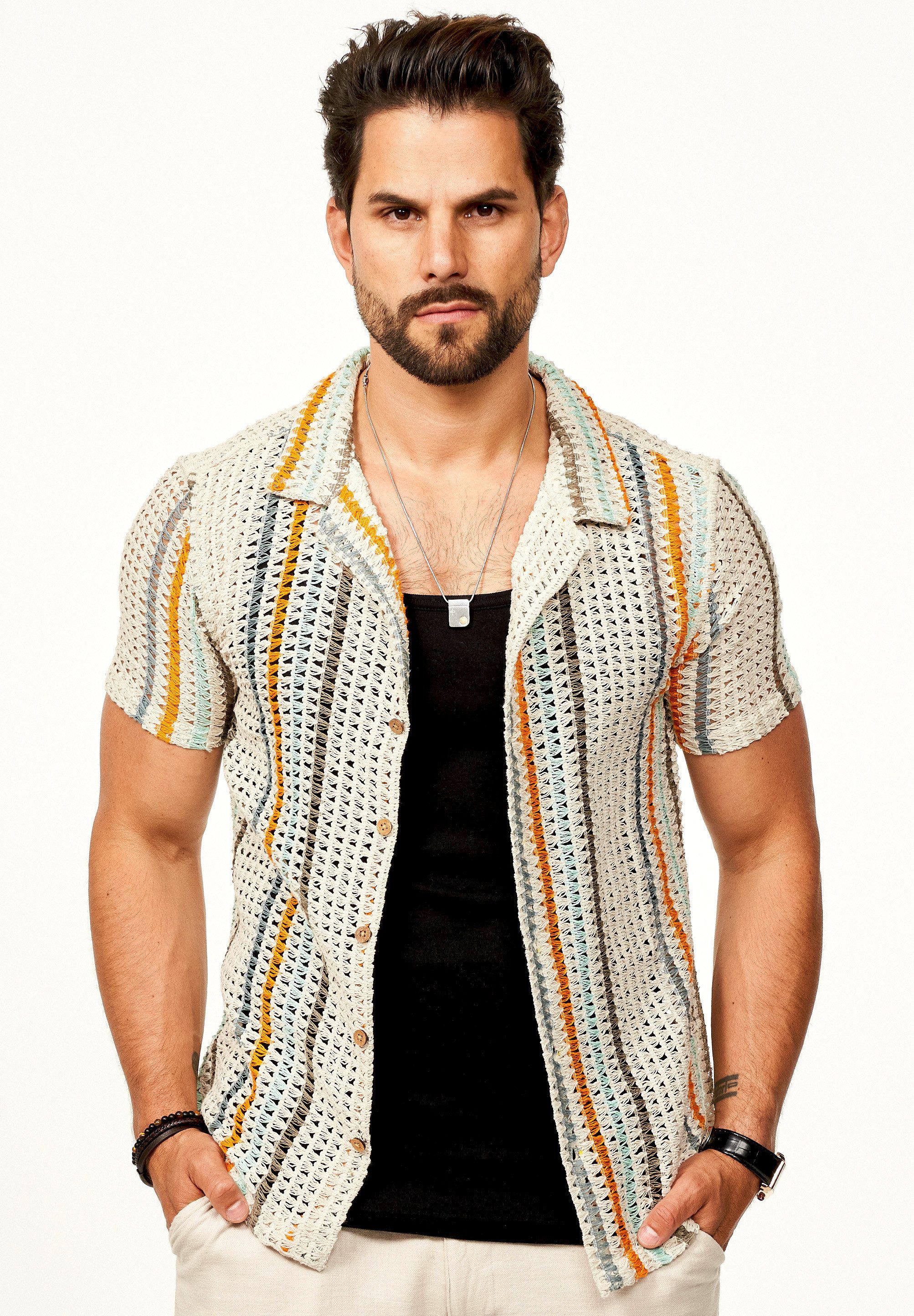 SOULSTAR Kurzarmhemd Bunt im Vintage Summer-Look als Kurzam Strick Hemd Her günstig online kaufen