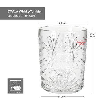 MamboCat Glas 6x Starla Whisky-Tumbler 280ml Cocktailglas transparent Relief Wasser, Glas