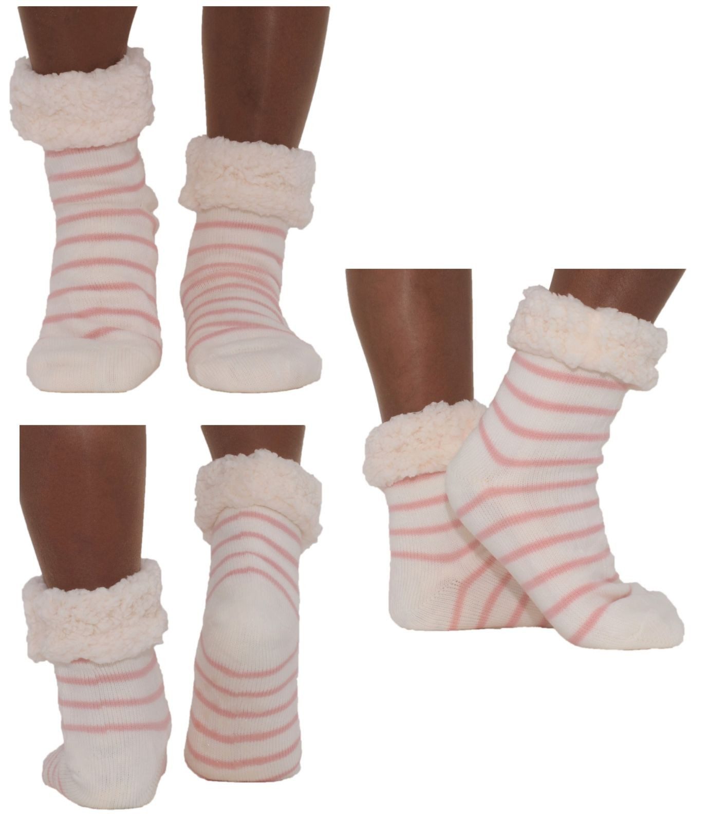 Antonio Kuschelsocken Hüttensocken Haussocken Hüttenschuhe Rosa Weiß ABS Teddy Art: Weiß -