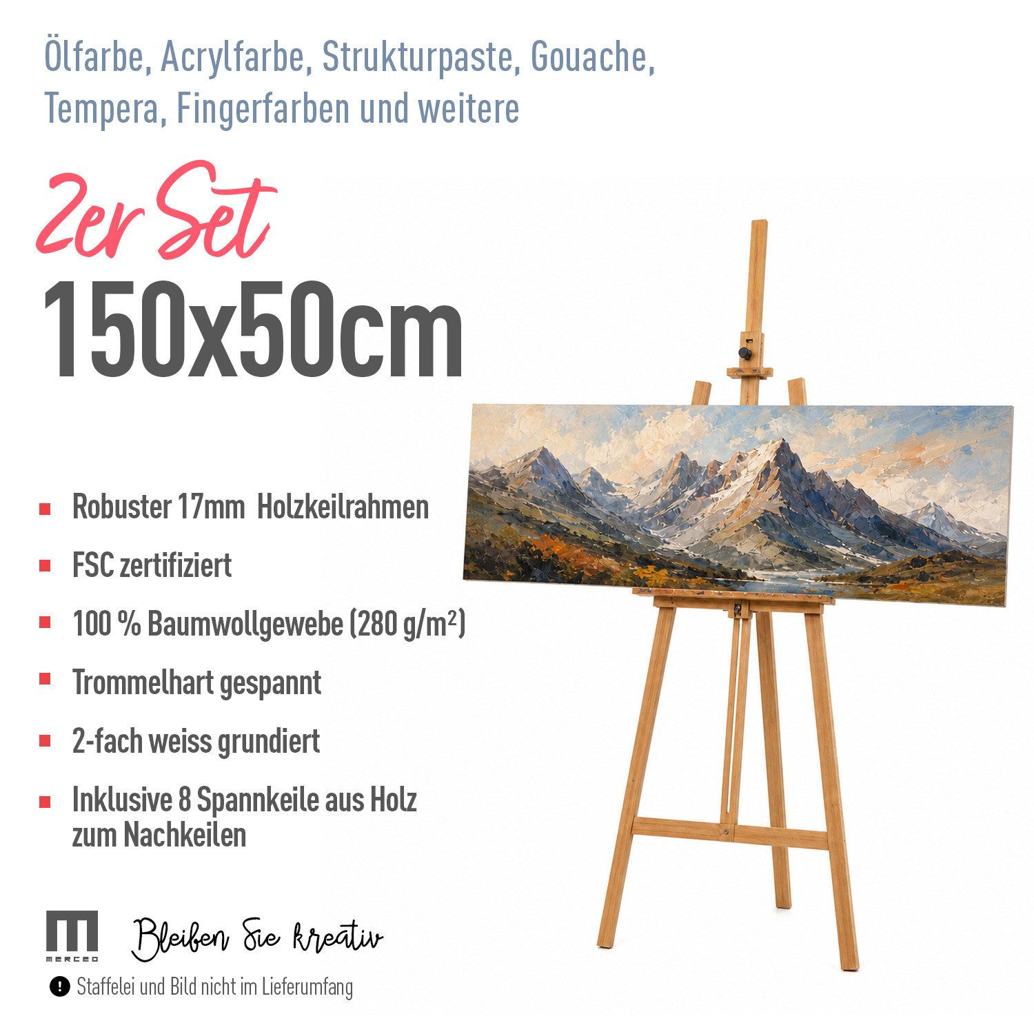 M MERCEO Leinwand, 2er-Set Leinwand 50x150cm (zum Bemalen, Baumwolle, Keilrahmen,280g/m)