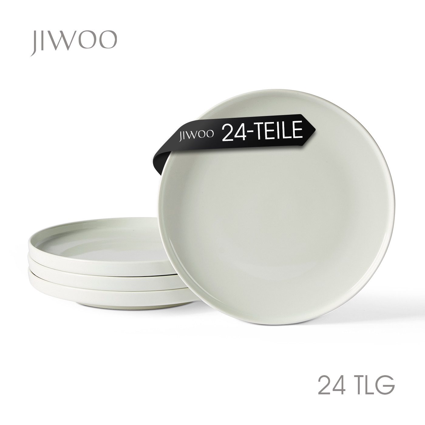 JIWOO Teller 4er Ø27,7cm, Speiseteller Steakteller Dessertteller Brotteller Plate, (24 St), Keramik Geschirr set Teller Weiß Mikrowellen spülmaschinenfest Ø26,5cm