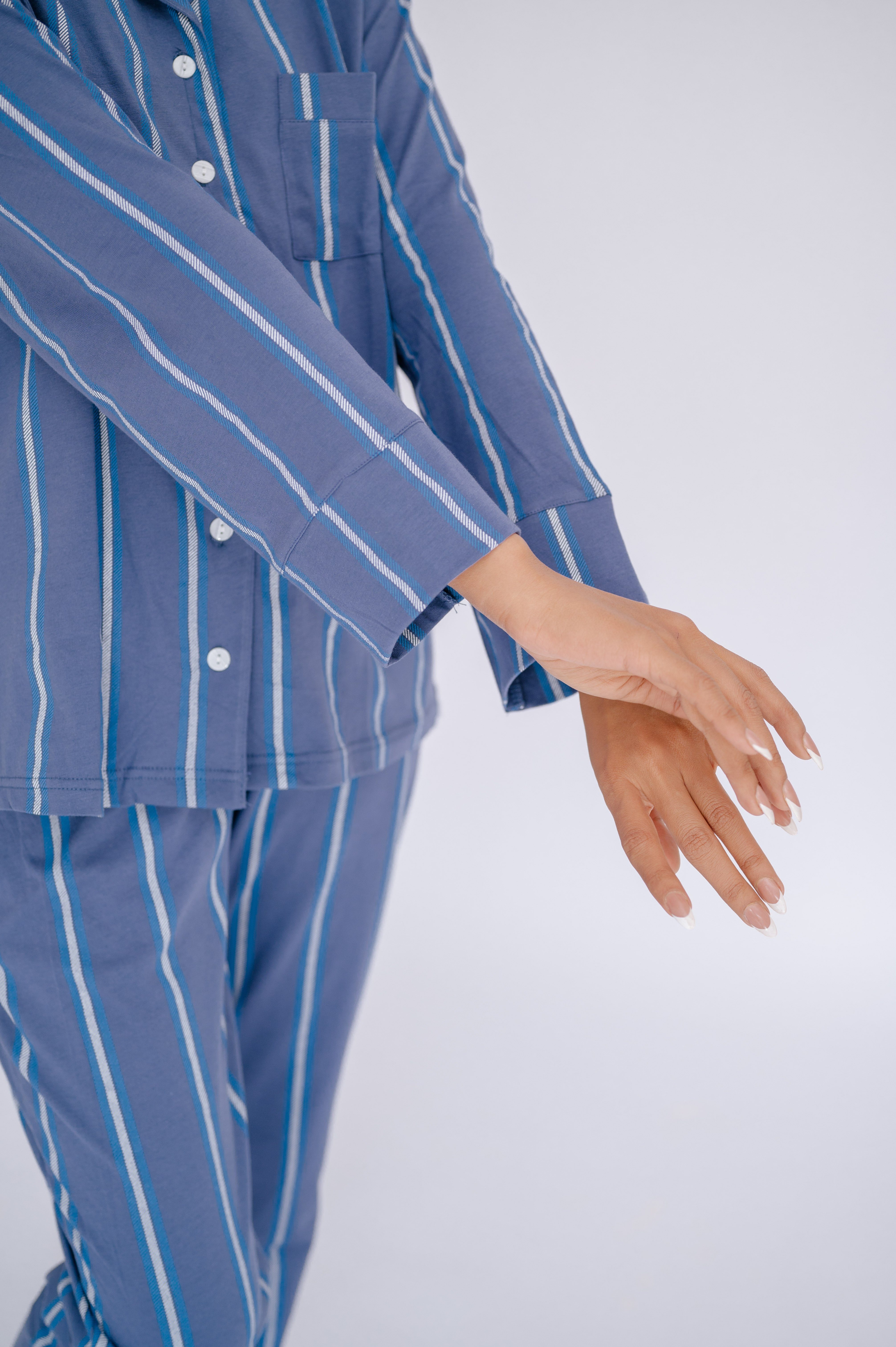 SNOOZE OFF Pyjama langarm Schlafanzug im Streifendesign (2 tlg., 1 Stück) mit Reverskragen