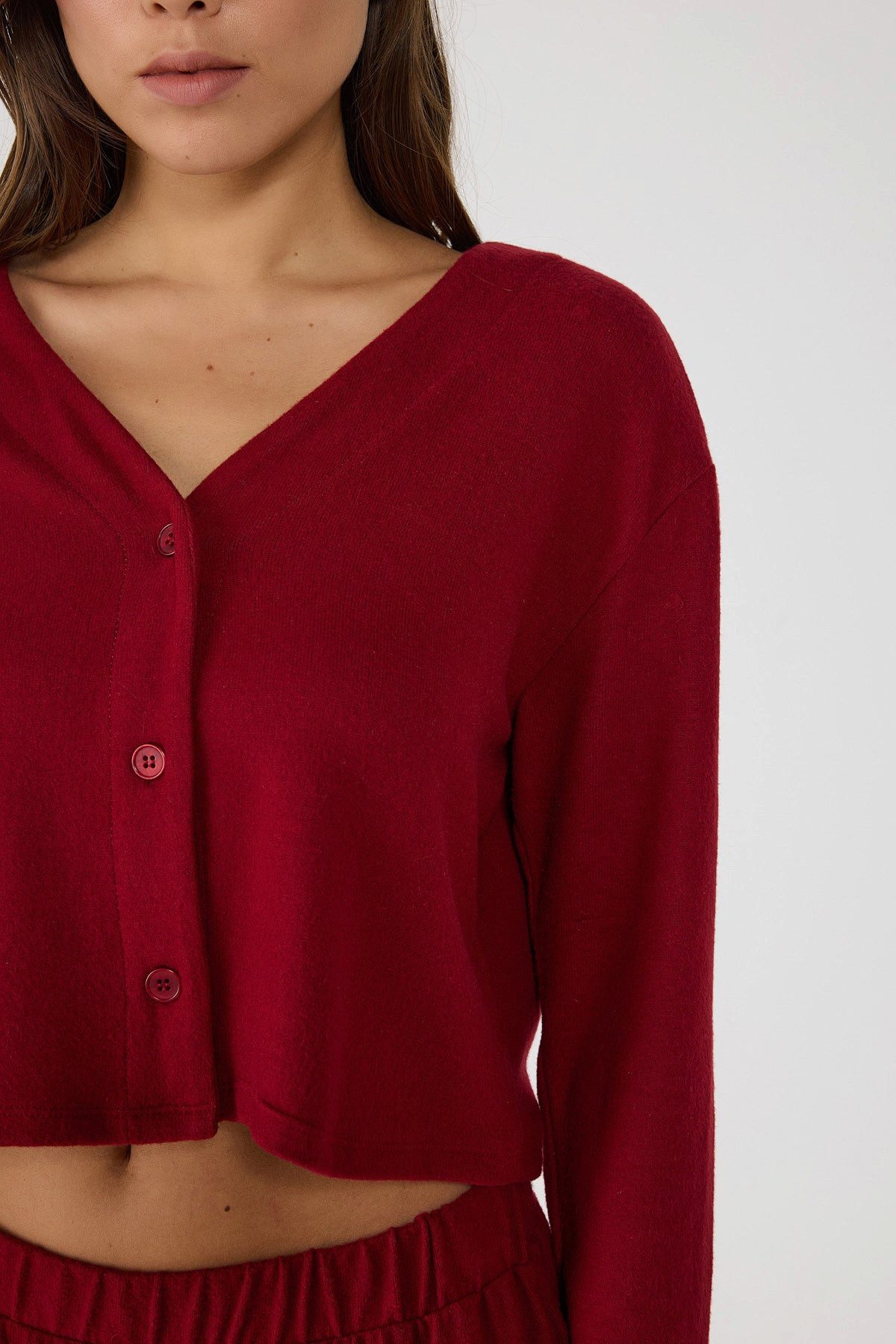 No Matter What Blusenjacke Roter kurzer Cardigan mit V-Ausschnitt und weich günstig online kaufen