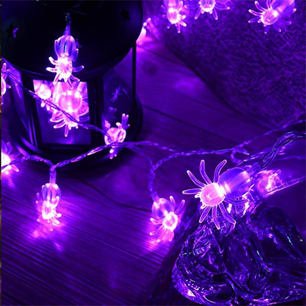 mit LED Halloween Spinne, Lichterketten Oneid Lichterkette Lila Fernbedienung Lichterkette
