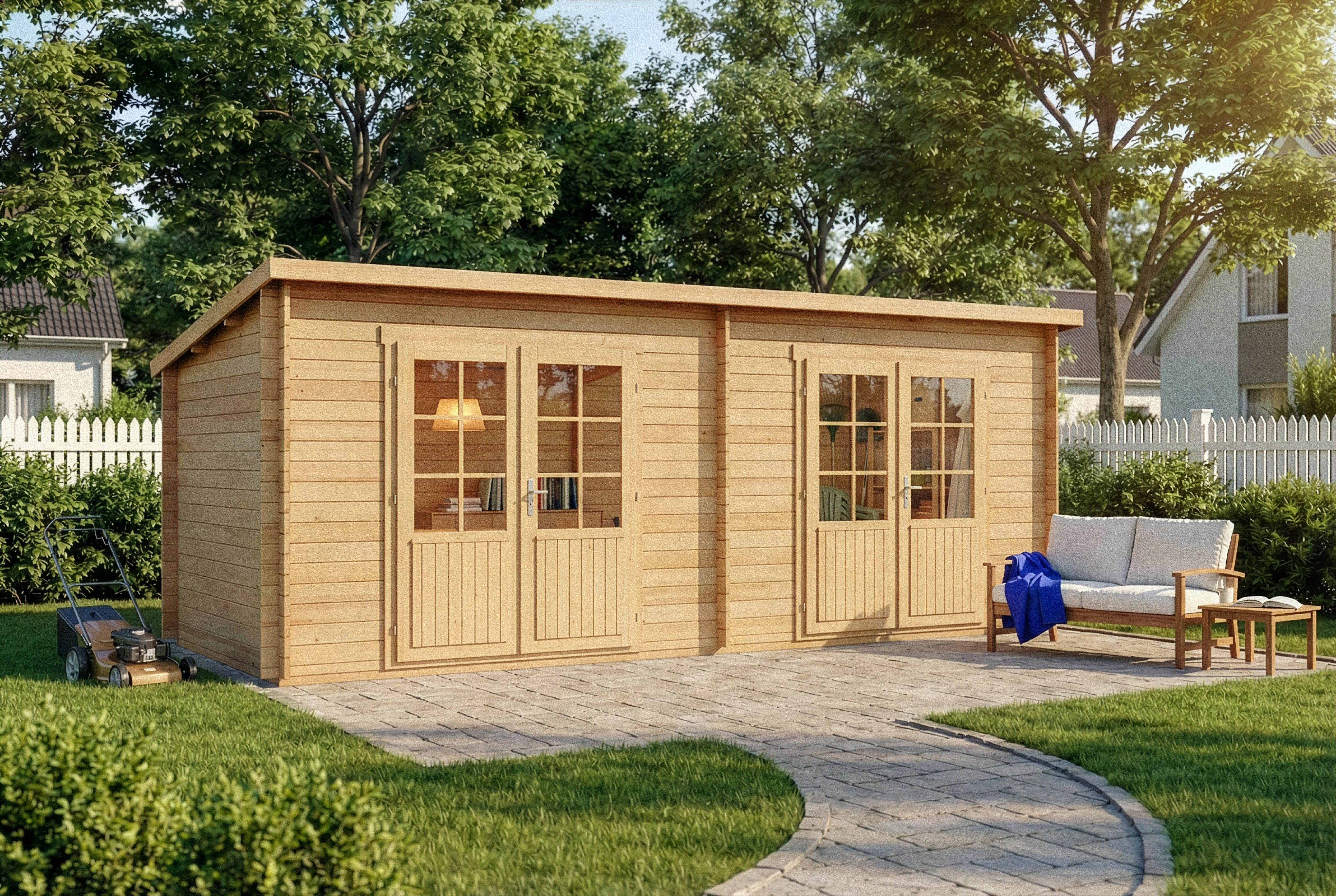 Alpholz Gartenhaus Holz Maria Twin Natur 28mm Wandstärke, BxT: 598x272 cm, in Naturbelassen mit 28mm Wandstärke