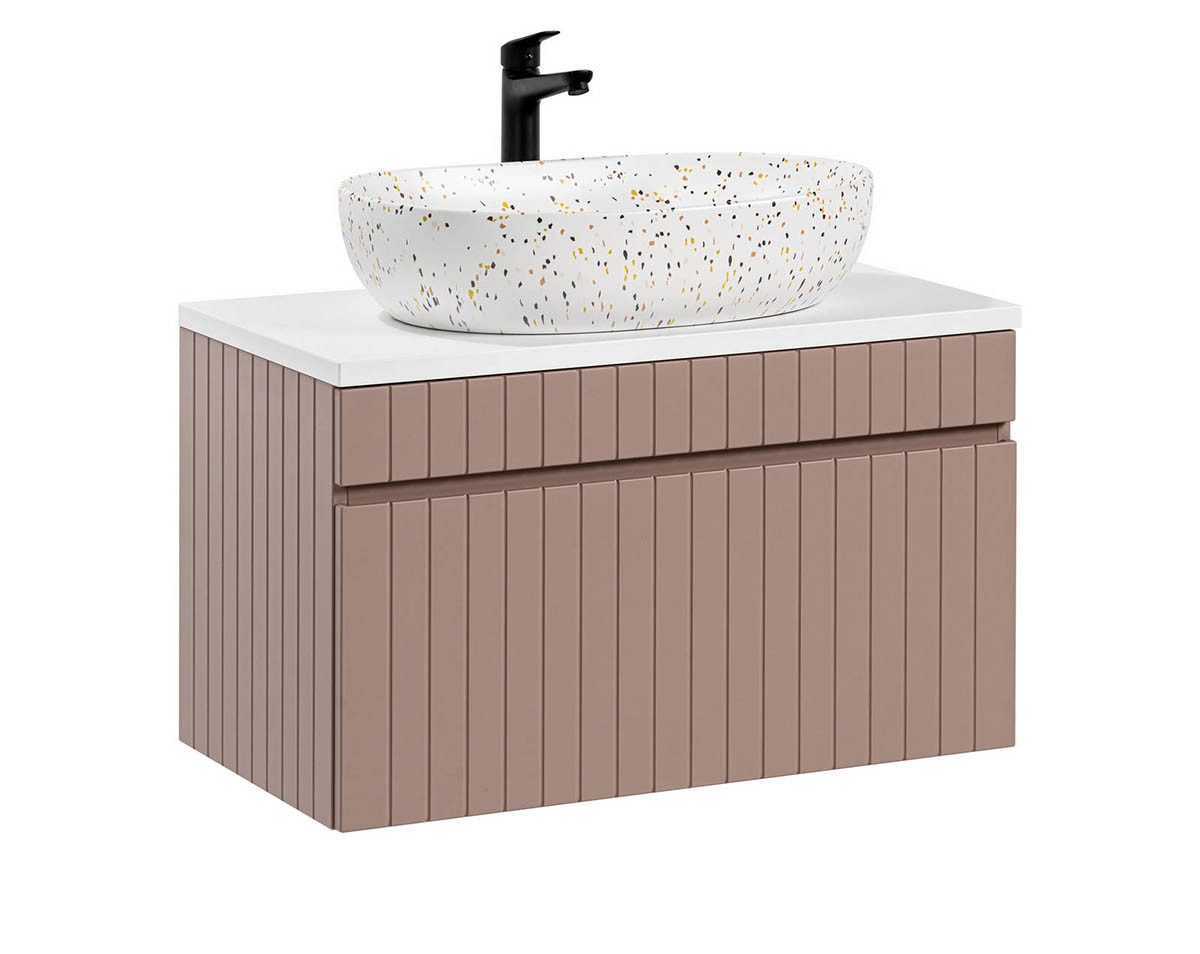 einfachgutemoebel Waschtisch-Set Badezimmer Waschplatz ROSINA 80cm, mit Aufsatzbecken, rosé-weiß, (Badmöbel Set, 1-St., Waschtisch Set)