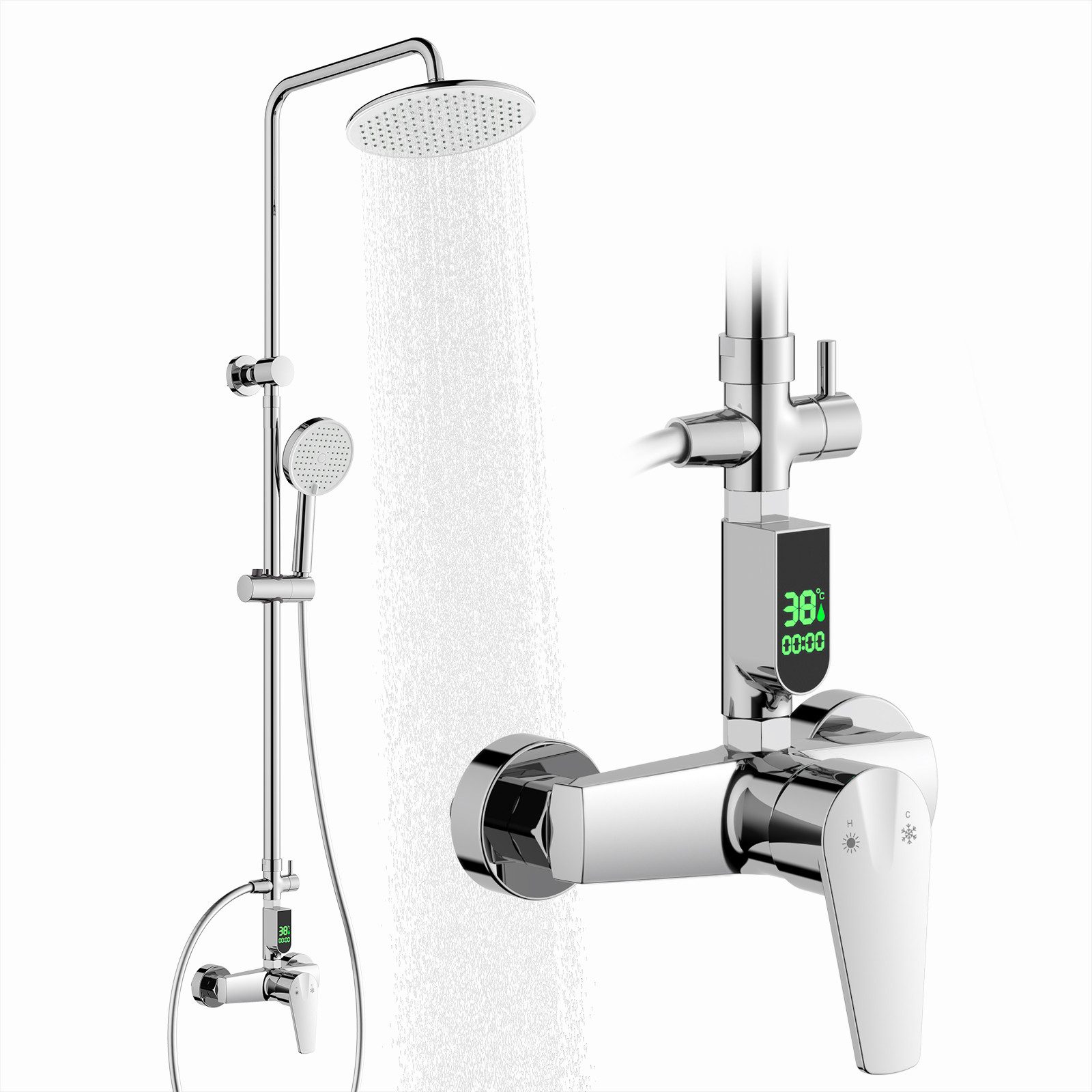 HOMELODY Duschsystem mit LED-Display, 10-Zoll Regendusche Chrom, Set, Mit digitaler Temperaturanzeige, sicher, komfortabel und modern