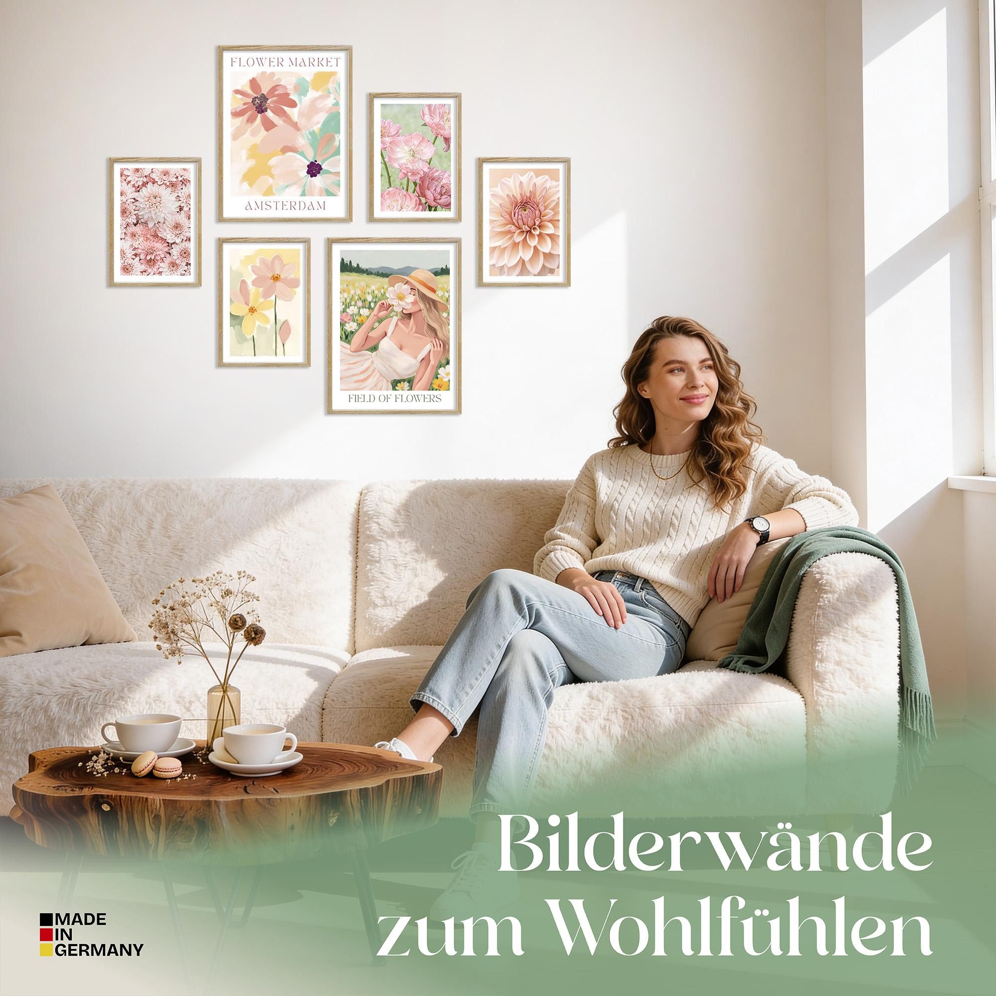 ARTFAVES Bilder-Collage Poster Set Flower Time I mehrteilige Bilderwand I Wandbilder Blumen, (Wandbilder modern, 6 St)