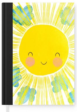 MuchoWow Notizbuch Sonne - Gelb - Kinder - Illustration, Journal, Merkzettel, Tagebuch, Notizheft, A5, 98 Seiten, Haushaltsbuch