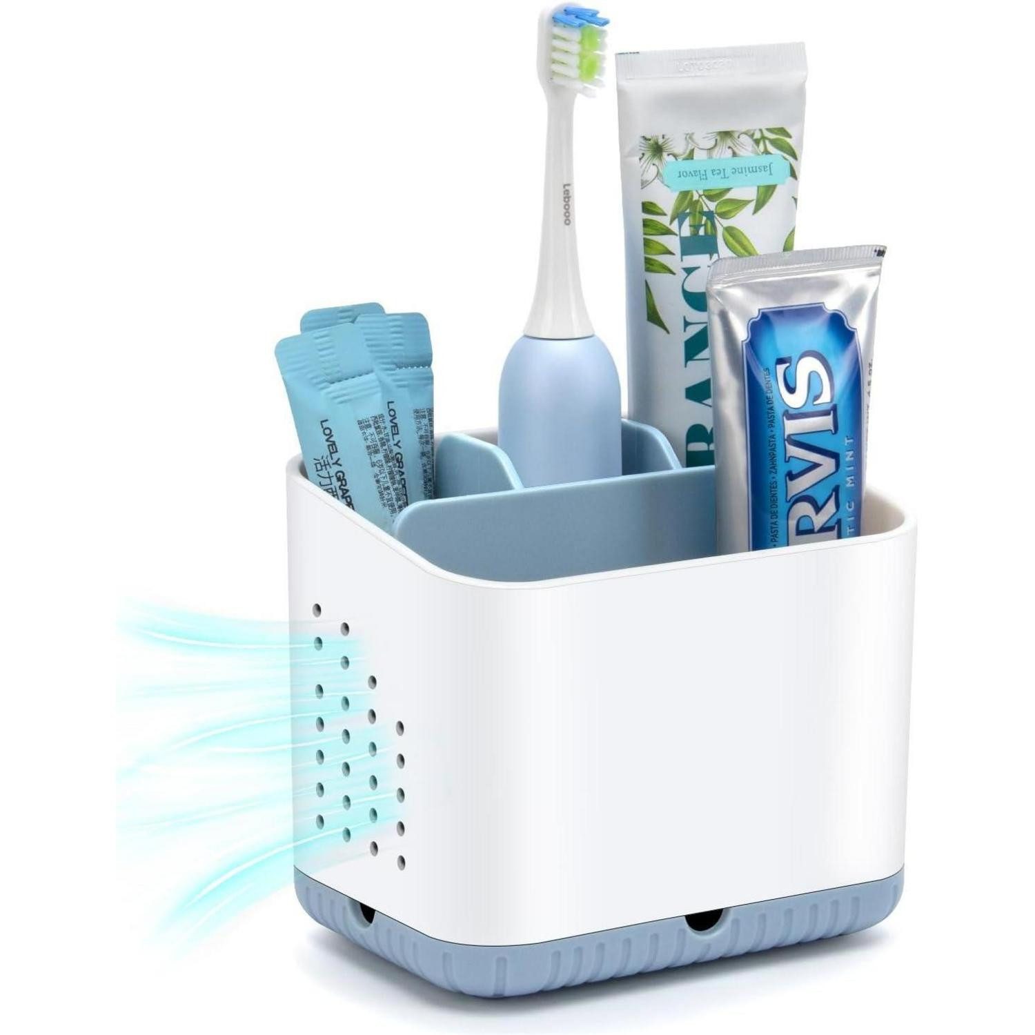 LuxusKollektion Zahnbürstenhalter Zahnbürstenhalter Organizer Badezimmer Abflussloch Mittel Blau Weiß