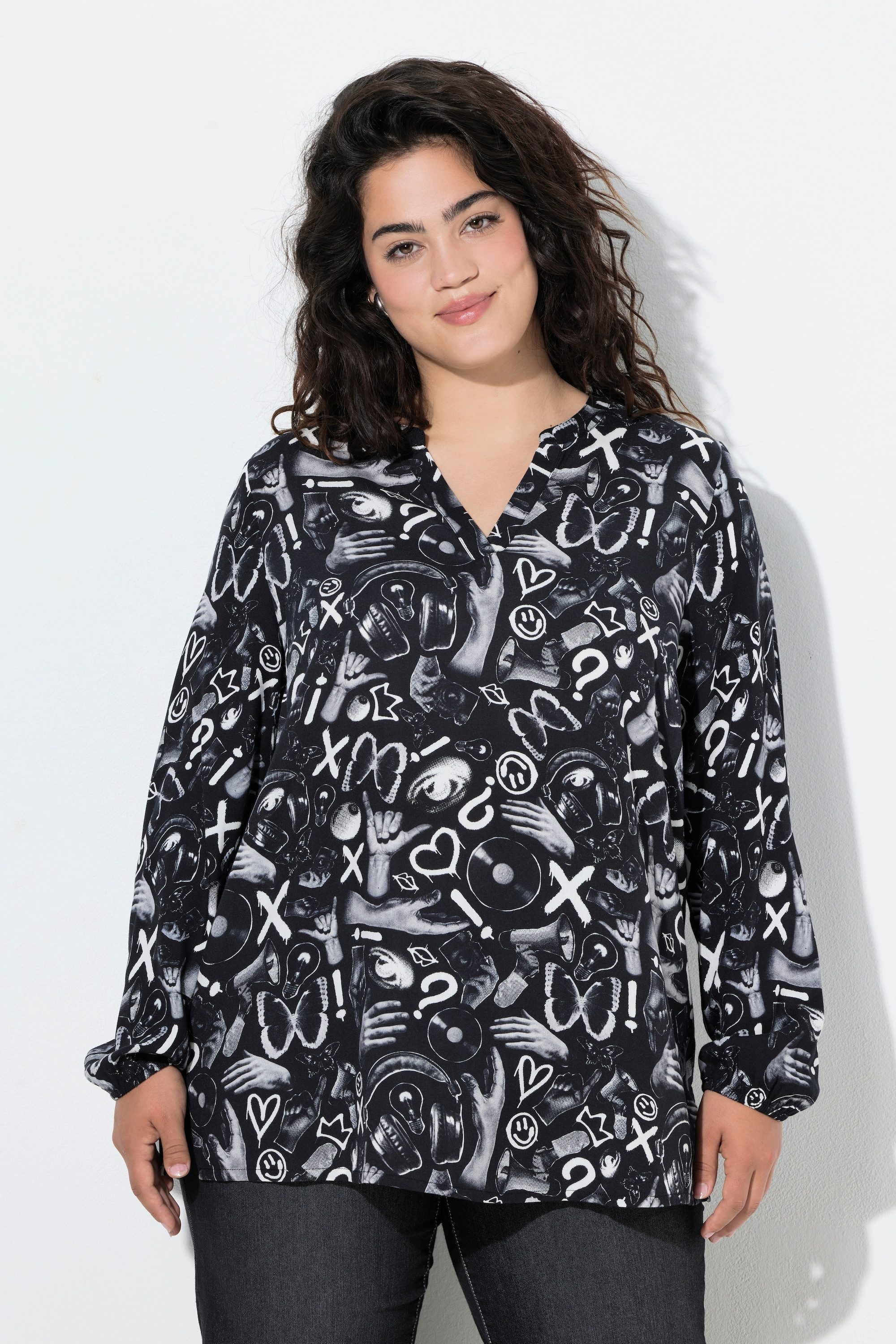 Angel of Style Longbluse Bluse A-Linie Alloverdruck Langarm