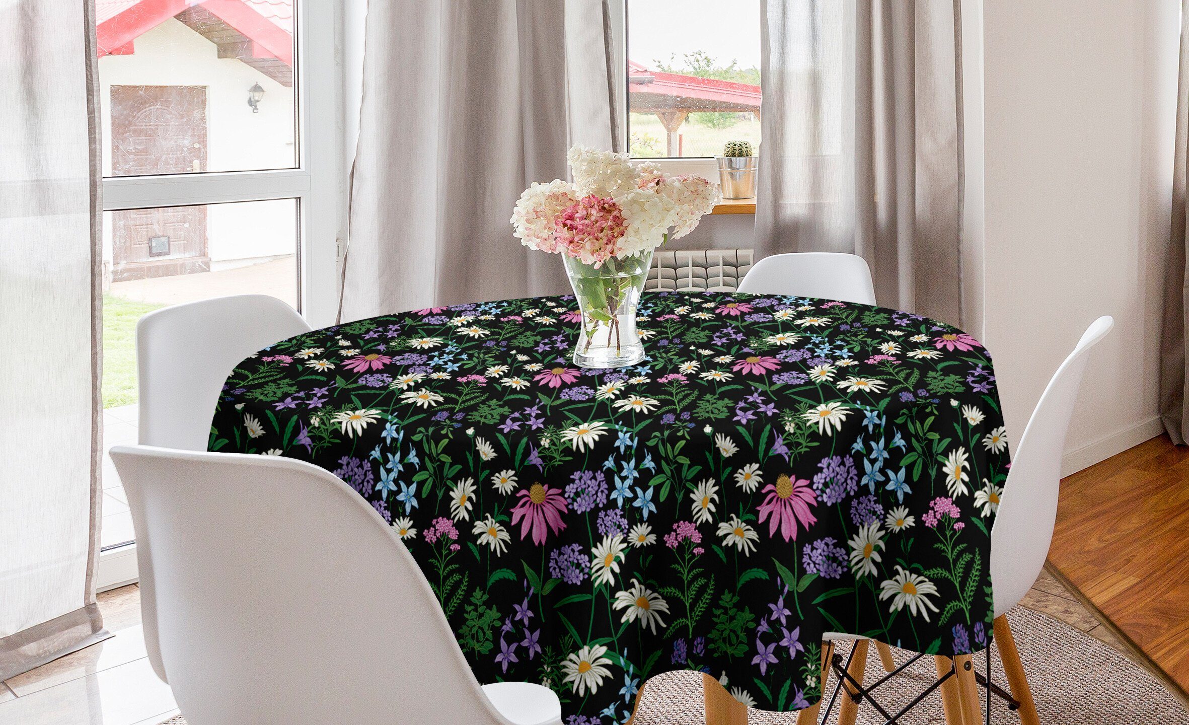 Abakuhaus Tischdecke für Esszimmer Wald-Wildblumen-Muster Kreis Aster Tischdecke Küche Dekoration, Abdeckung