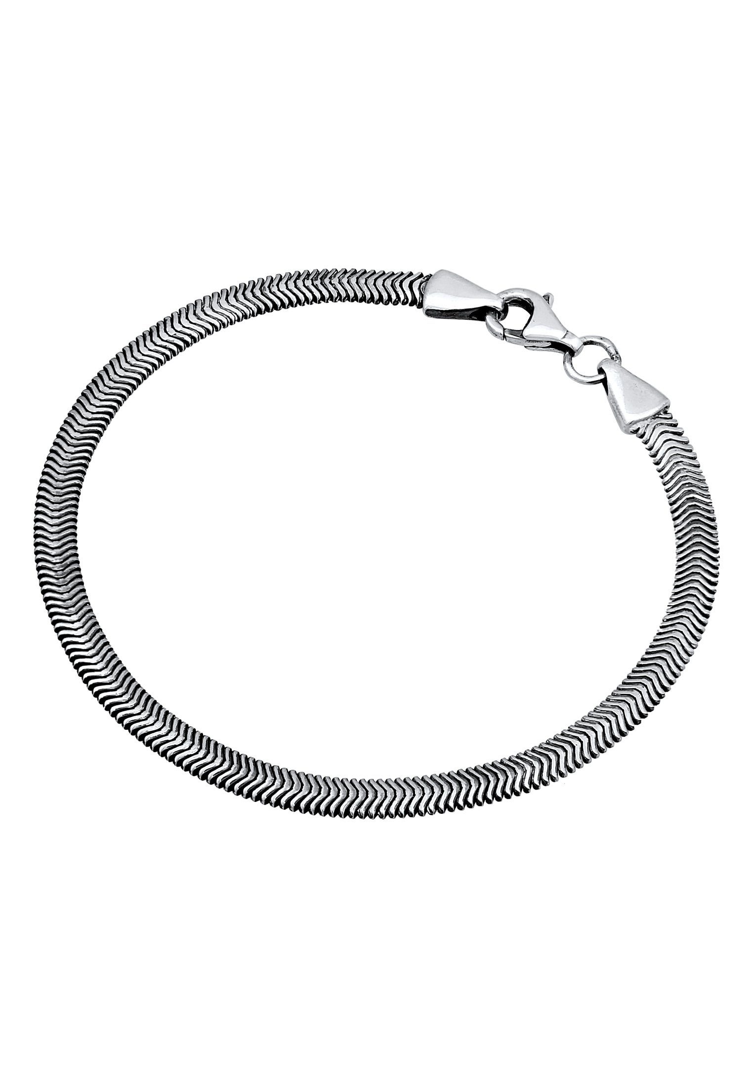 Kuzzoi Armband Flach Elegant Schlangenkette Schwarz 925 Fischgräte Silber