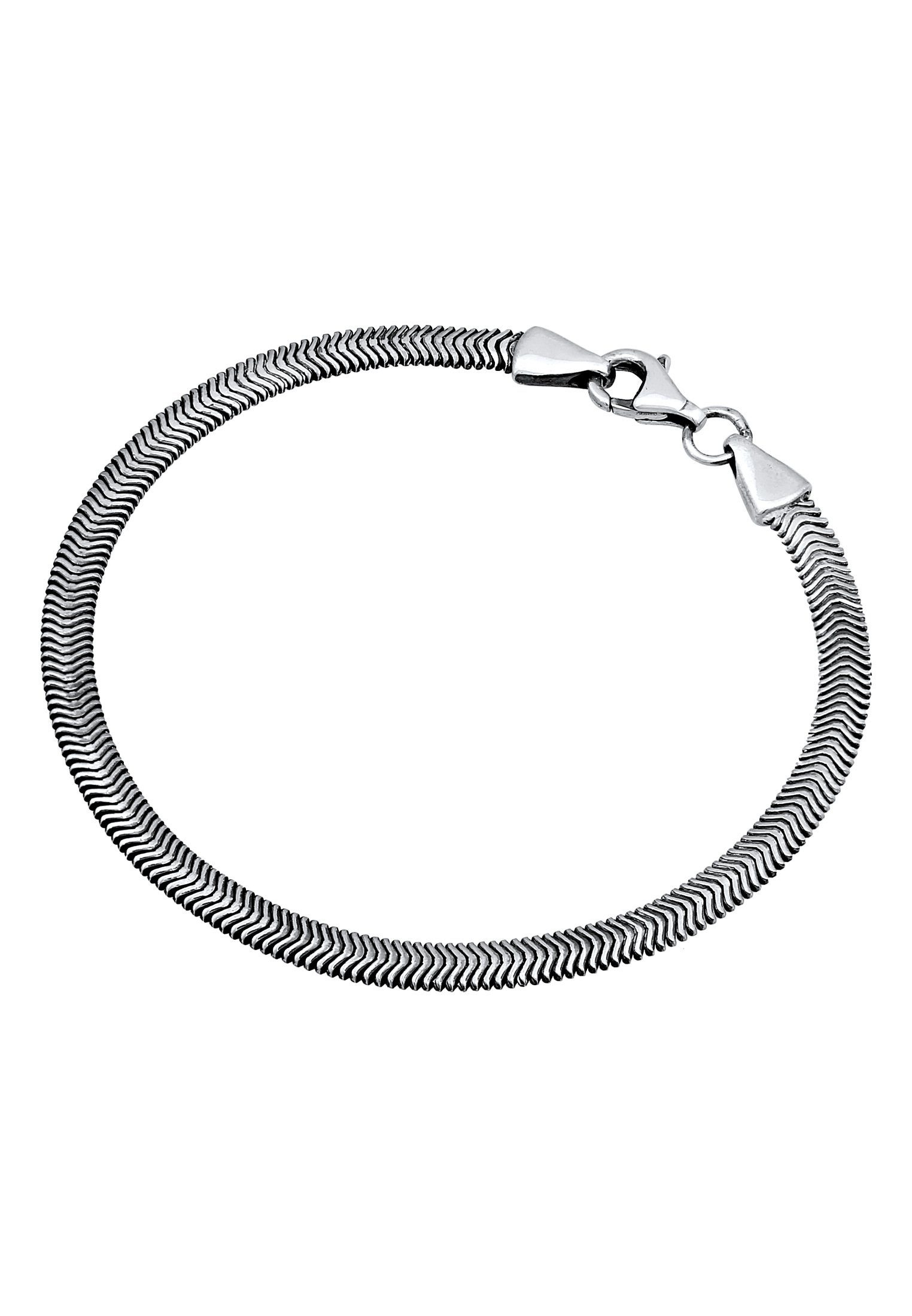 Kuzzoi 925 Armband Flach Elegant Fischgräte Silber Schlangenkette Schwarz