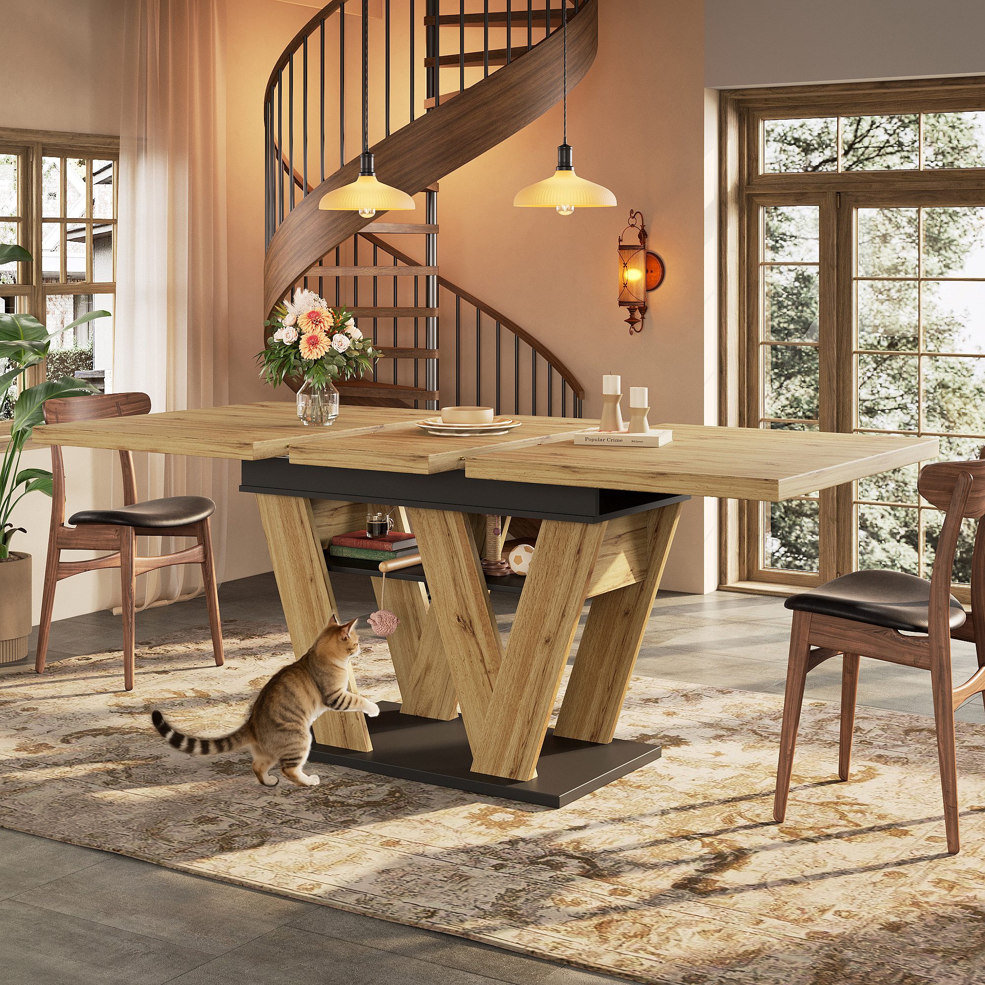 MODFU Esstisch Teleskoptisch,Moderne Esstisch,Ausziehbar,Esszimmer-Set (Fle günstig online kaufen