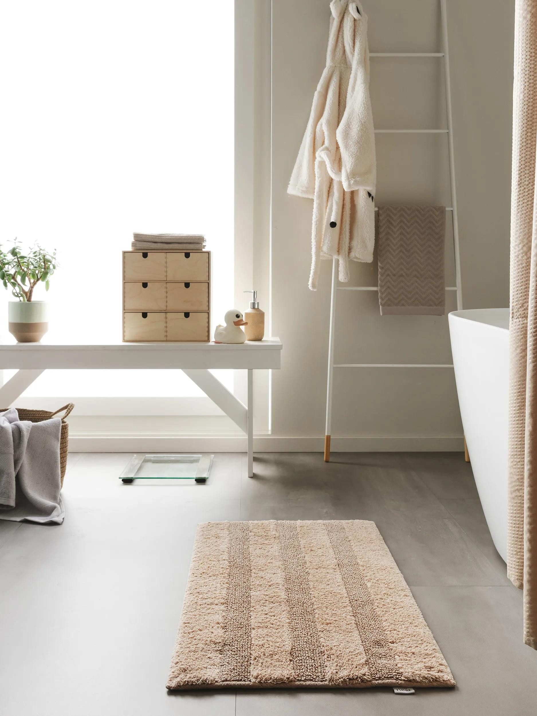 benuta Badematte Ilka, Höhe 5 mm, Baumwolle, rechteckig, 100% Baumwolle, Strukturmix, Minimalistisch, Badezimmer