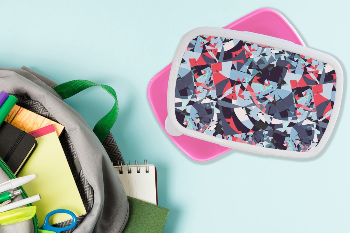 MuchoWow Lunchbox Muster - Abstrakt Erwachsene, Kinder, - rosa Kunststoff (2-tlg), für Dekoration, Snackbox, Kunststoff, Mädchen, Brotdose Brotbox