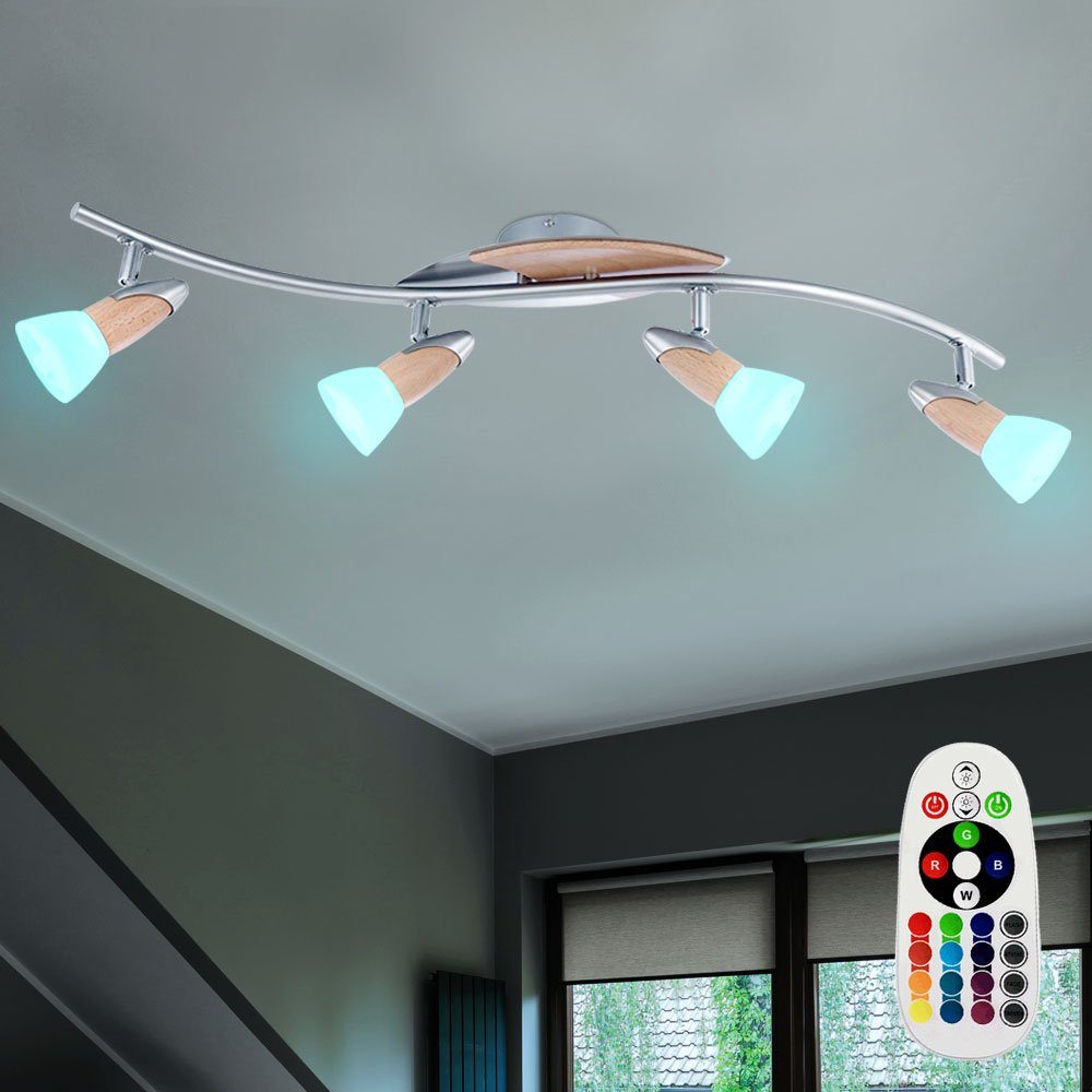 Wohn etc-shop Decken LED inklusive, Spot Lampe dimmbar Leuchtmittel Fernbedienung Farbwechsel, Warmweiß, Glas Holz Zimmer Deckenspot,