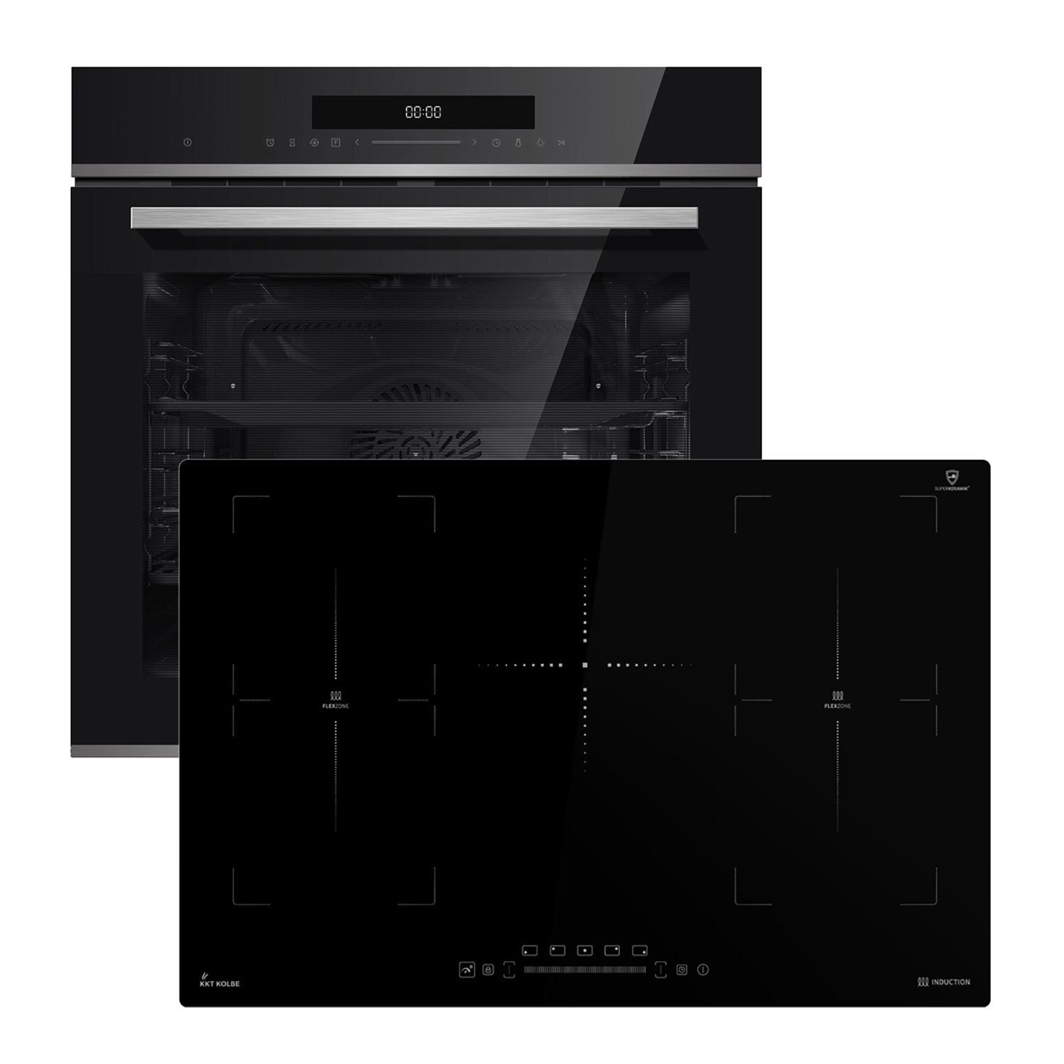 KKT KOLBE Backofen-Set Backofen und Induktionskochfeld SET8019IH77FZ, mit 2-fach Teleskopauszug, Pyrolyse / Heißluft / Teleskopauszüge / Sensorsteuerung / 2 Flex-Zonen