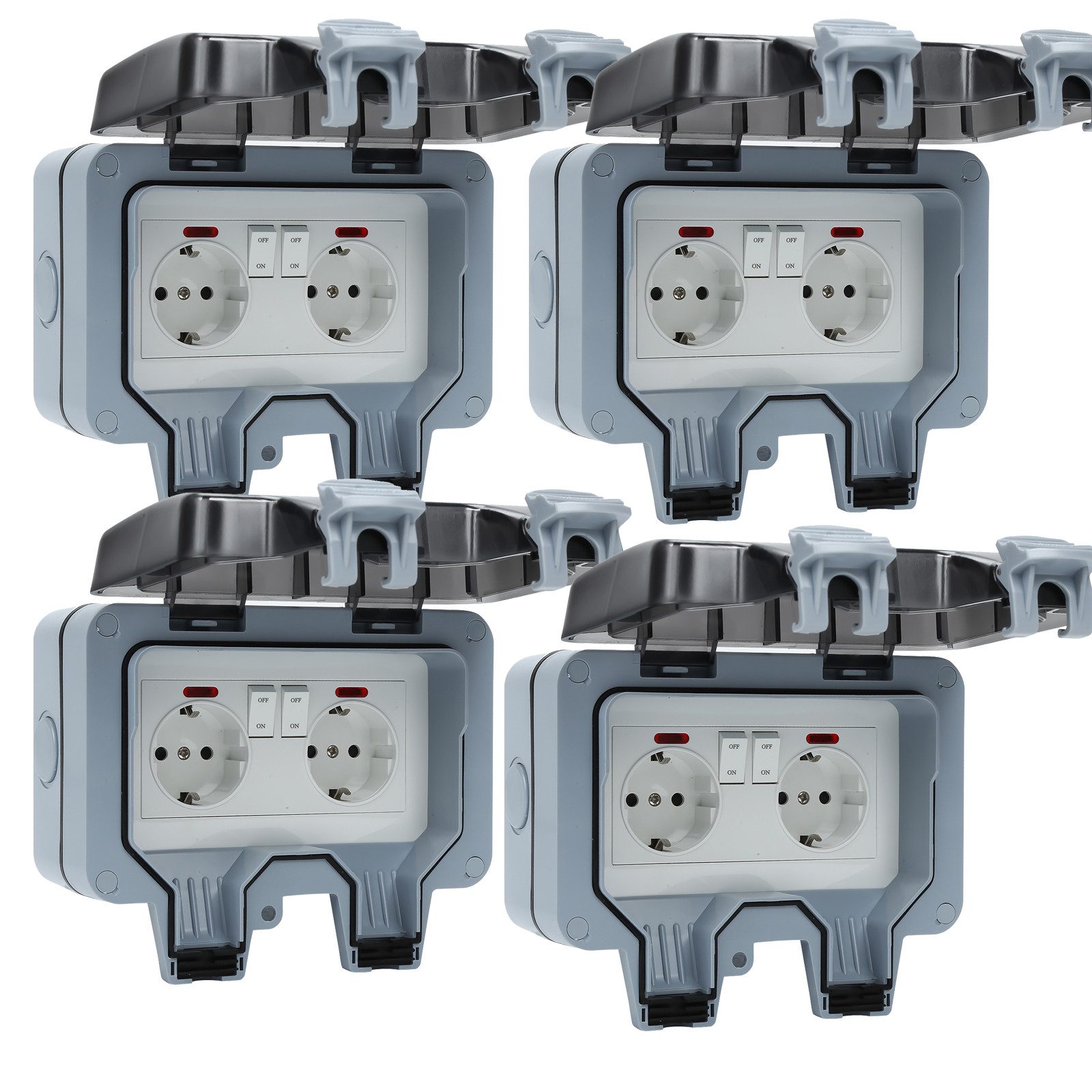 Clanmacy Gartensteckdose 4X Außensteckdosen Wasserdicht Steckdose mit Klappdeckel Wandsteckdose, 4-St.