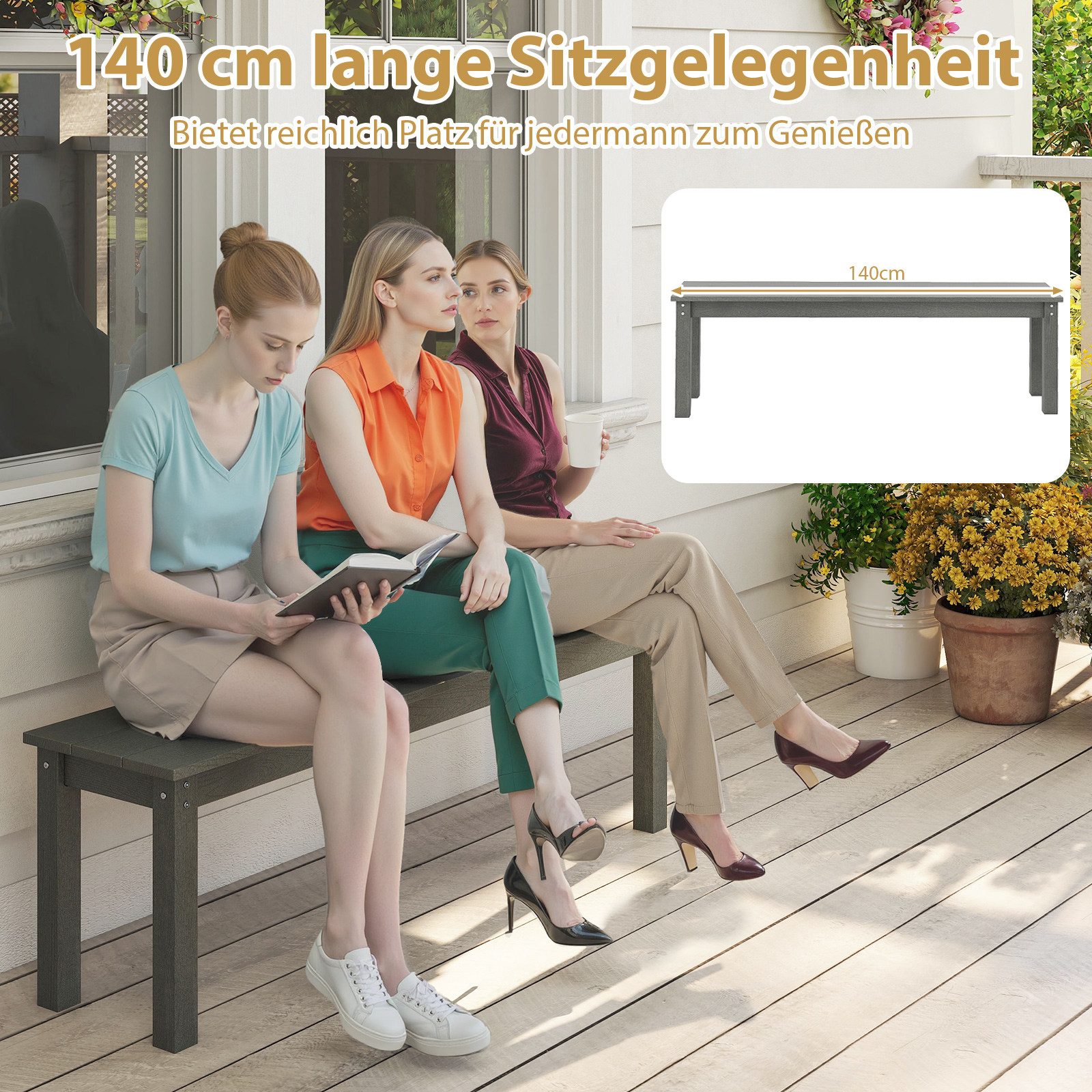 COSTWAY Gartenbank, 140cm für 2-3 Personen, Sitzbank HDPE wetterfest, 340kg