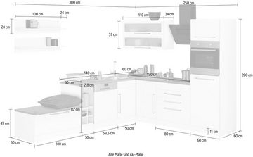 KOCHSTATION Winkelküche KS-Samos, mit E-Geräten, Stellbreite 300 x 250 cm