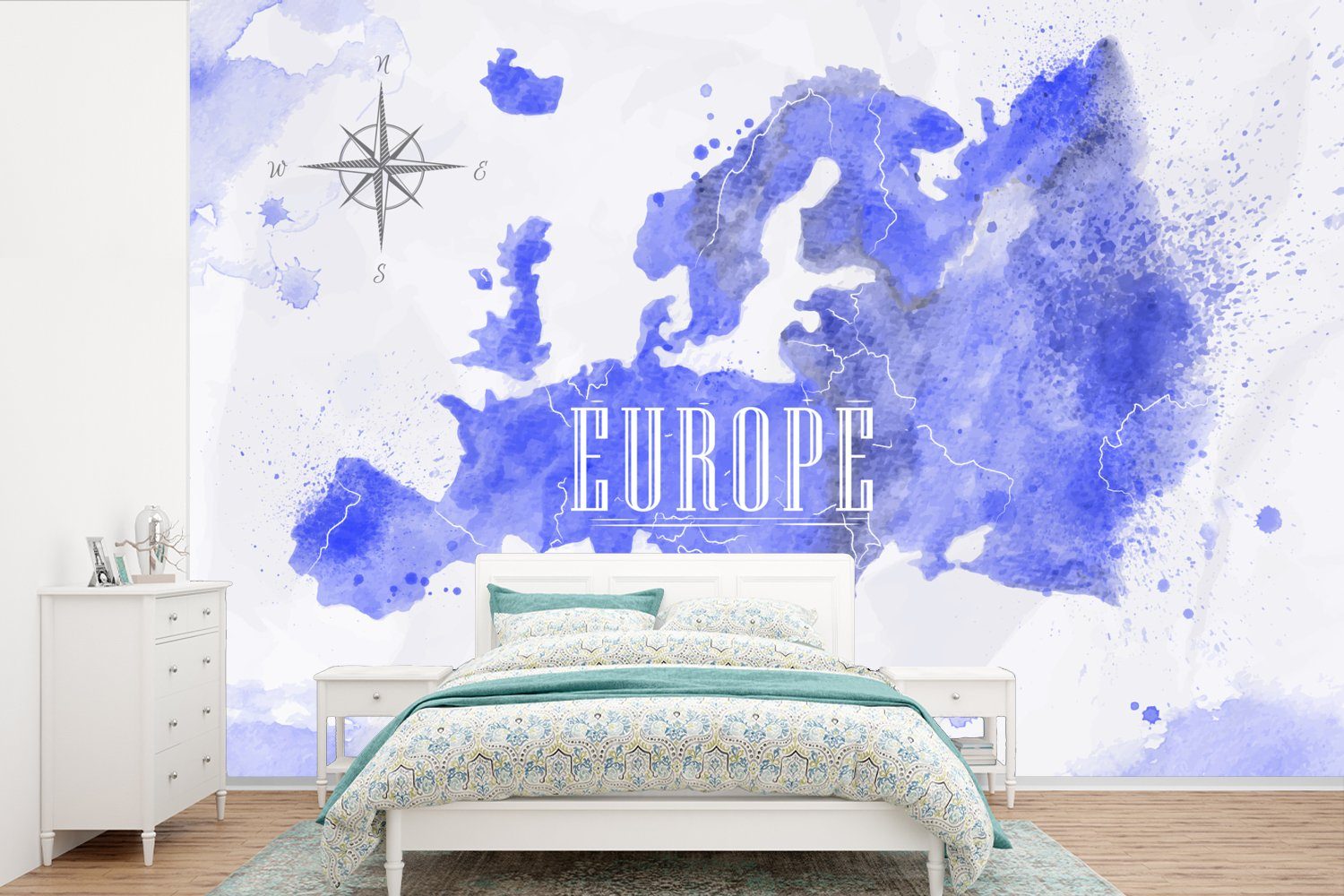 MuchoWow Fototapete Karte - Lila - Europa, Matt, bedruckt, (6 St), Wallpaper für Wohnzimmer, Schlafzimmer, Kinderzimmer, Vinyl Tapete