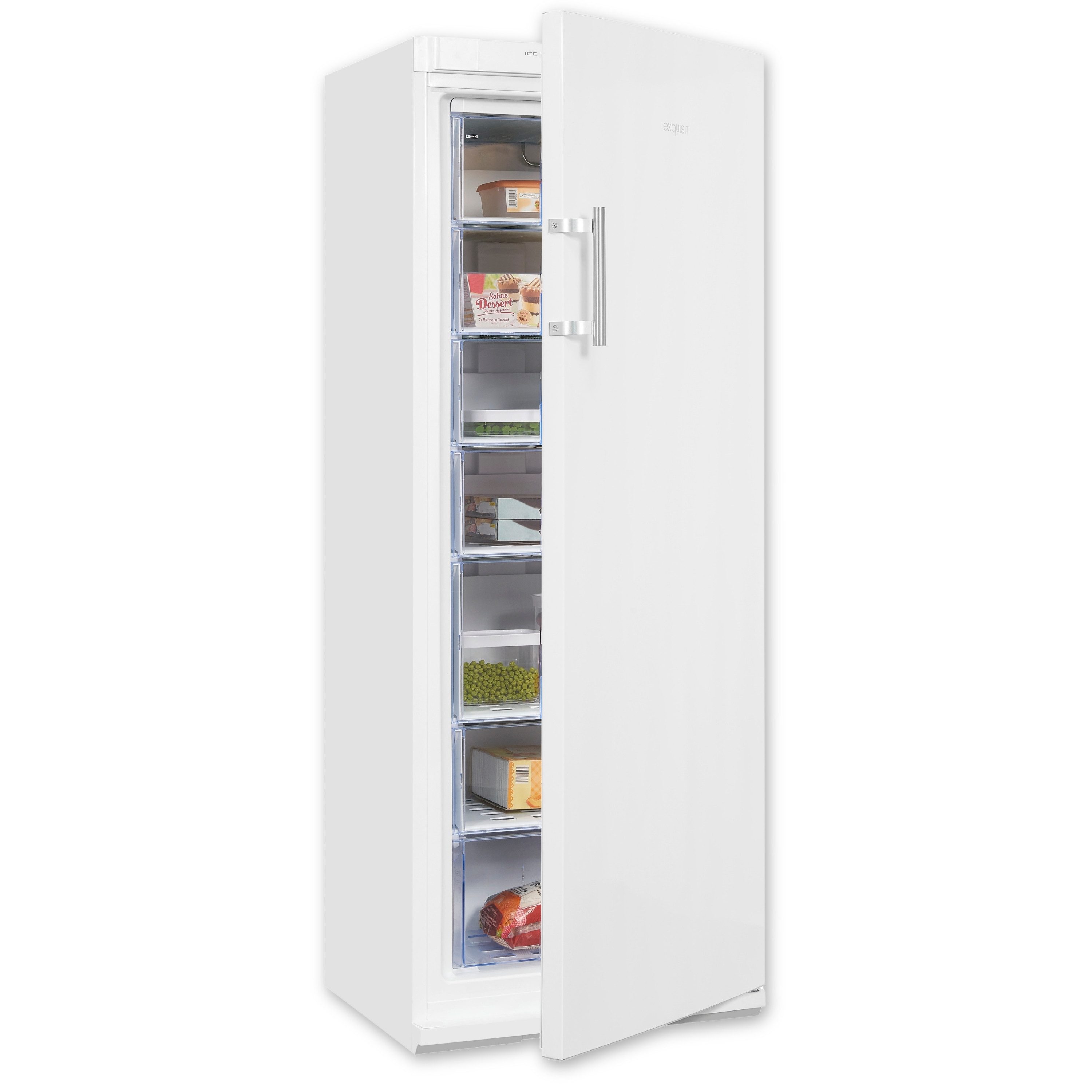 exquisit Gefrierschrank GS527-H-280E weiss, 163 cm hoch, 60 cm breit, Gefrierschrank mit Geräumigen Gefrierschubladen, inkl. BigBox