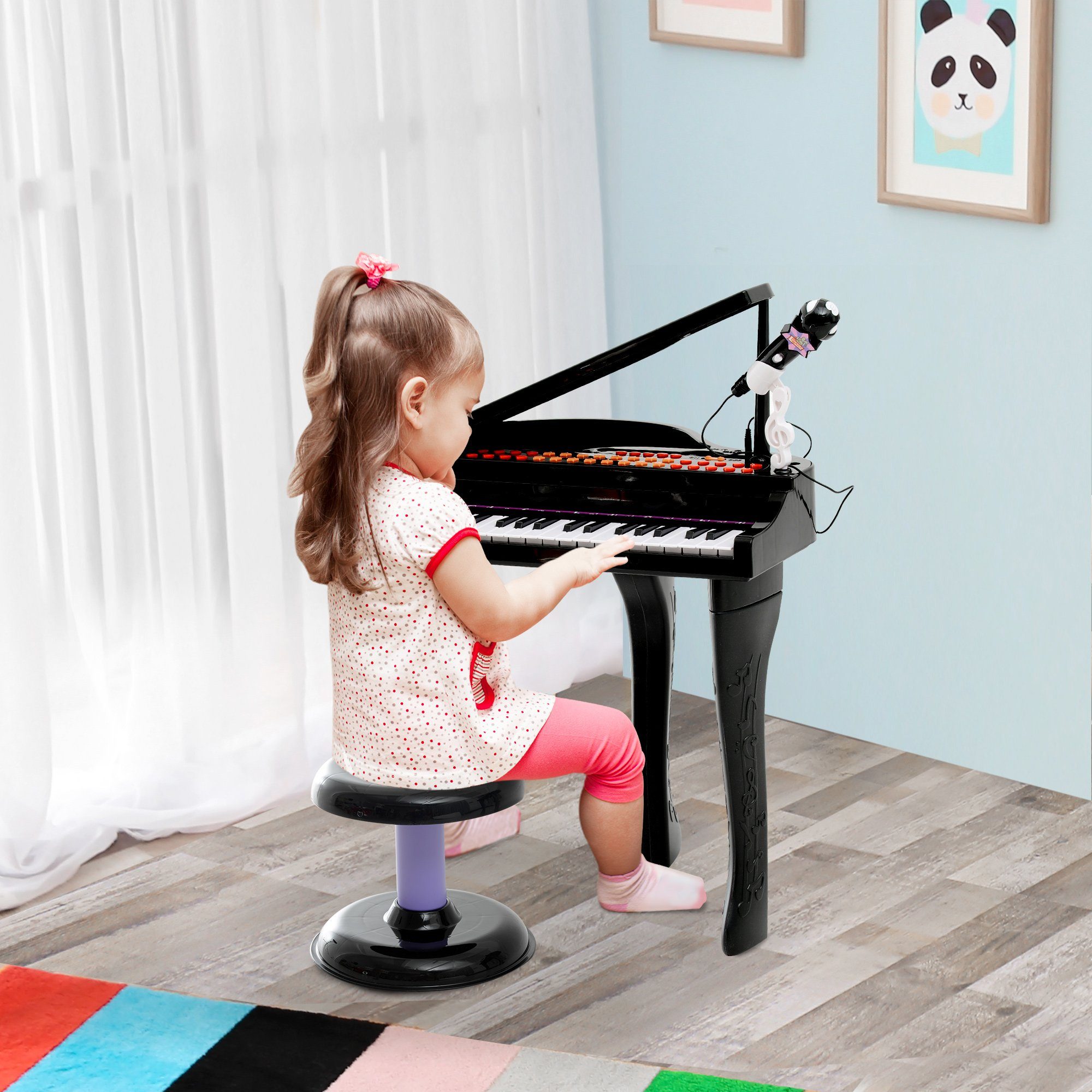 HOMCOM Spielzeug-Musikinstrument Piano Keyboard, Musikinstrument, (Mini-Klavier, 2 tlg., MP3 USB inkl. Hocker 37 Tasten), Schwarz 48 x 39 x 69 cm