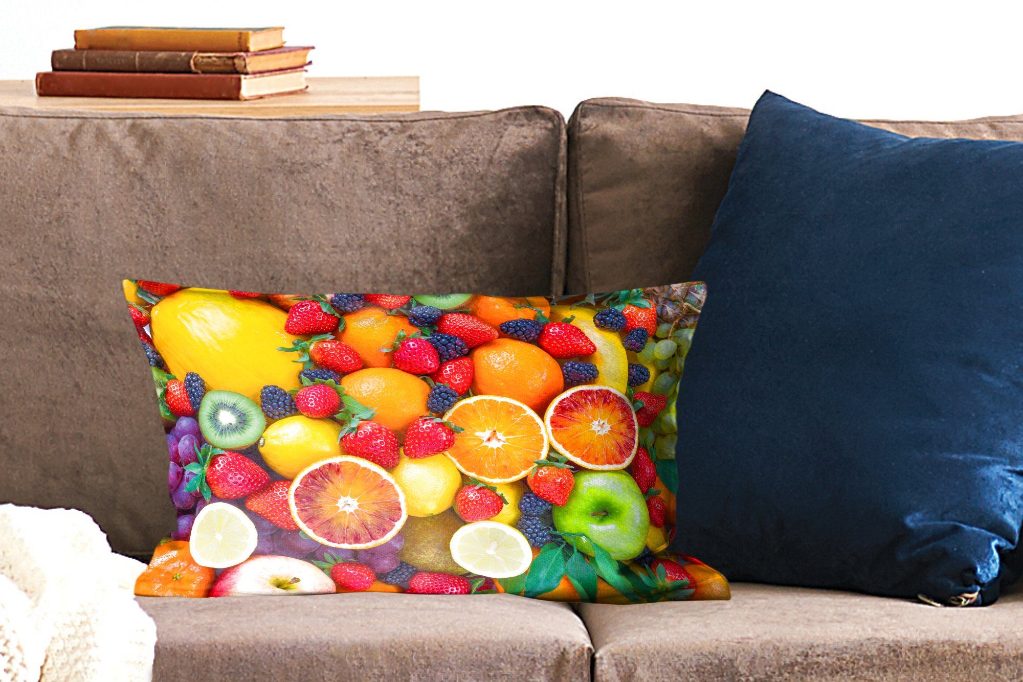 Schlafzimmer Dekoration, Obst, - MuchoWow - Dekokissen mit Dekokissen Wohzimmer Apfel Füllung, Zierkissen, Weintrauben