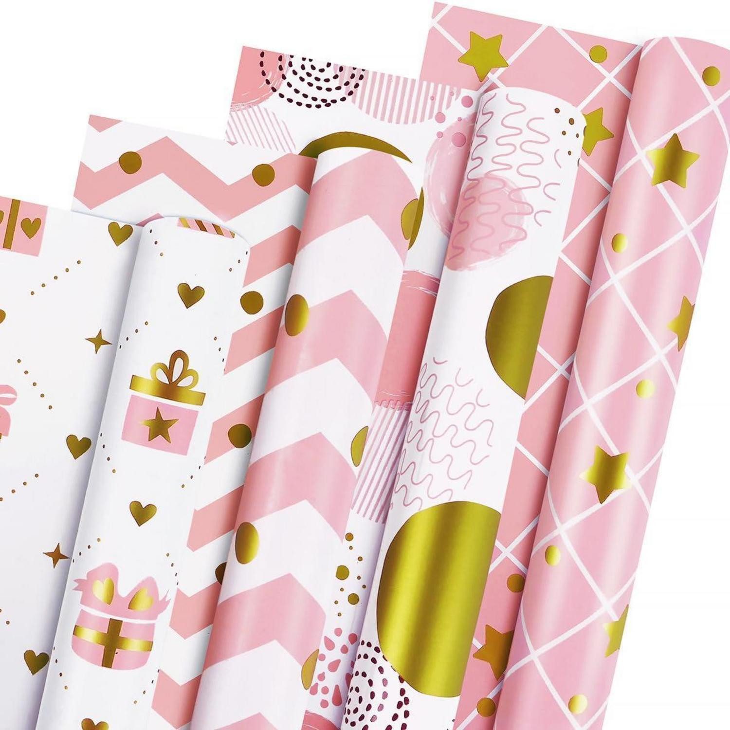 LuxusKollektion Geschenkpapier Geschenkpapier Set 4 Rollen Rosa Gold, (4St)