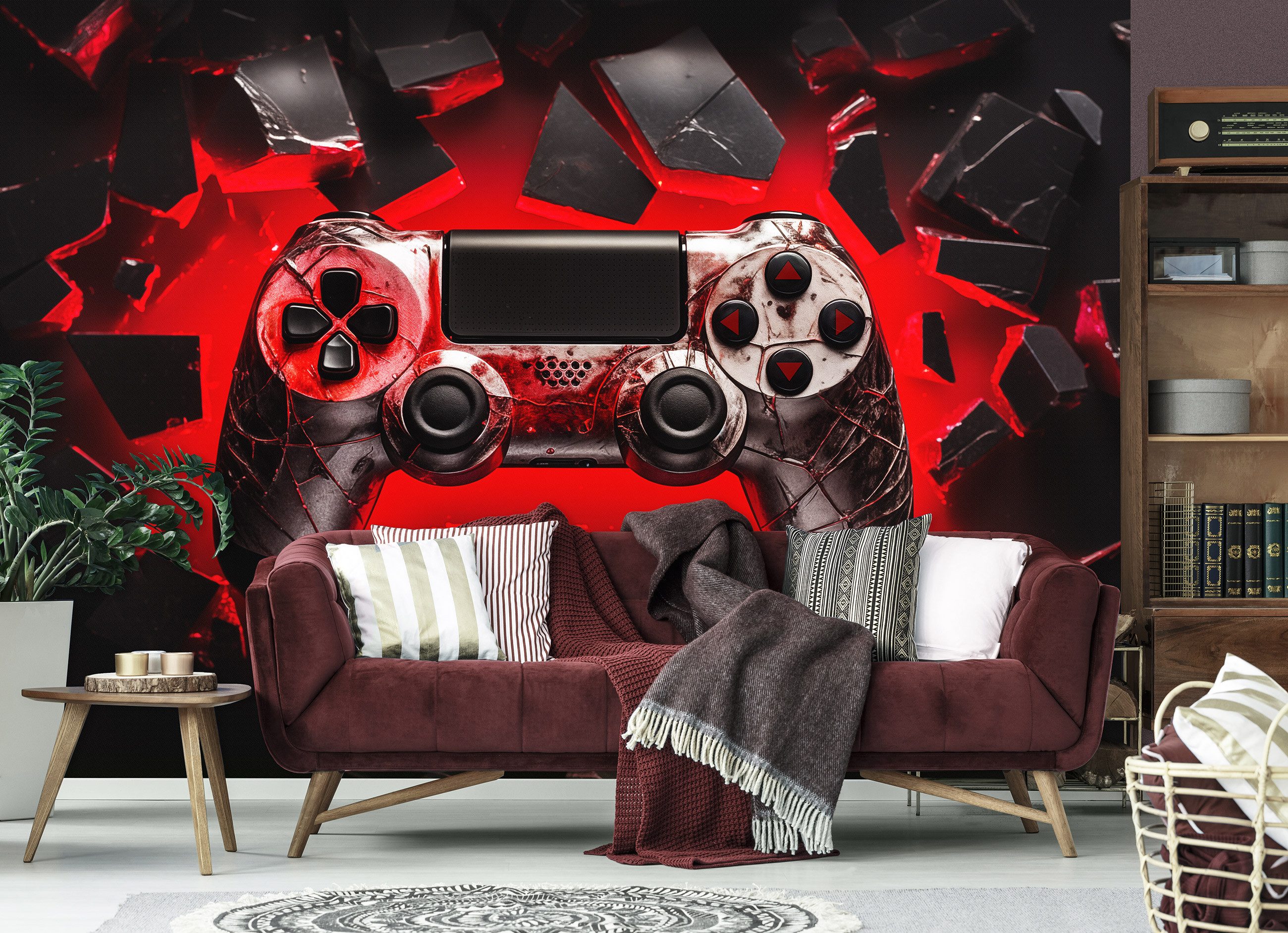 Wallarena Fototapete Kinderzimmer Jungen Game Pad Gaming Vlies Tapete Wandtapete, Glatt Vlies Washable, 3D-Optik, Gaming, Kinder, (Packung, 2 St., Vlies fototapete), Vliestapete rot schwarz Kinderzimmer Kinder Tapete + Kleister