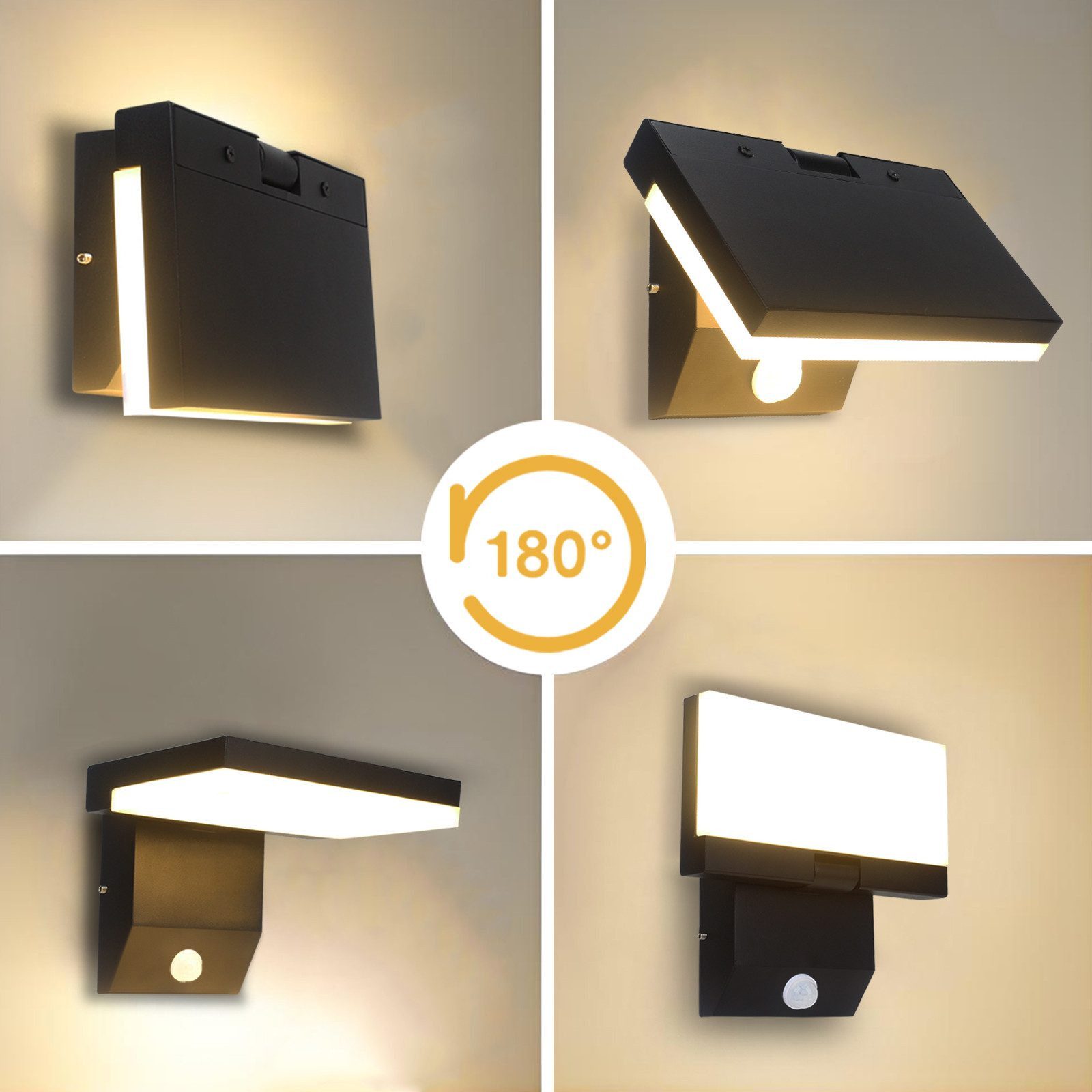 Ophy LED Außen-Wandleuchte LED Außenwandlampe 24 W – Bewegungsmelder, 2250 lm, 3000 K, IP66 – moderne Wandleuchte (Außenbereich)