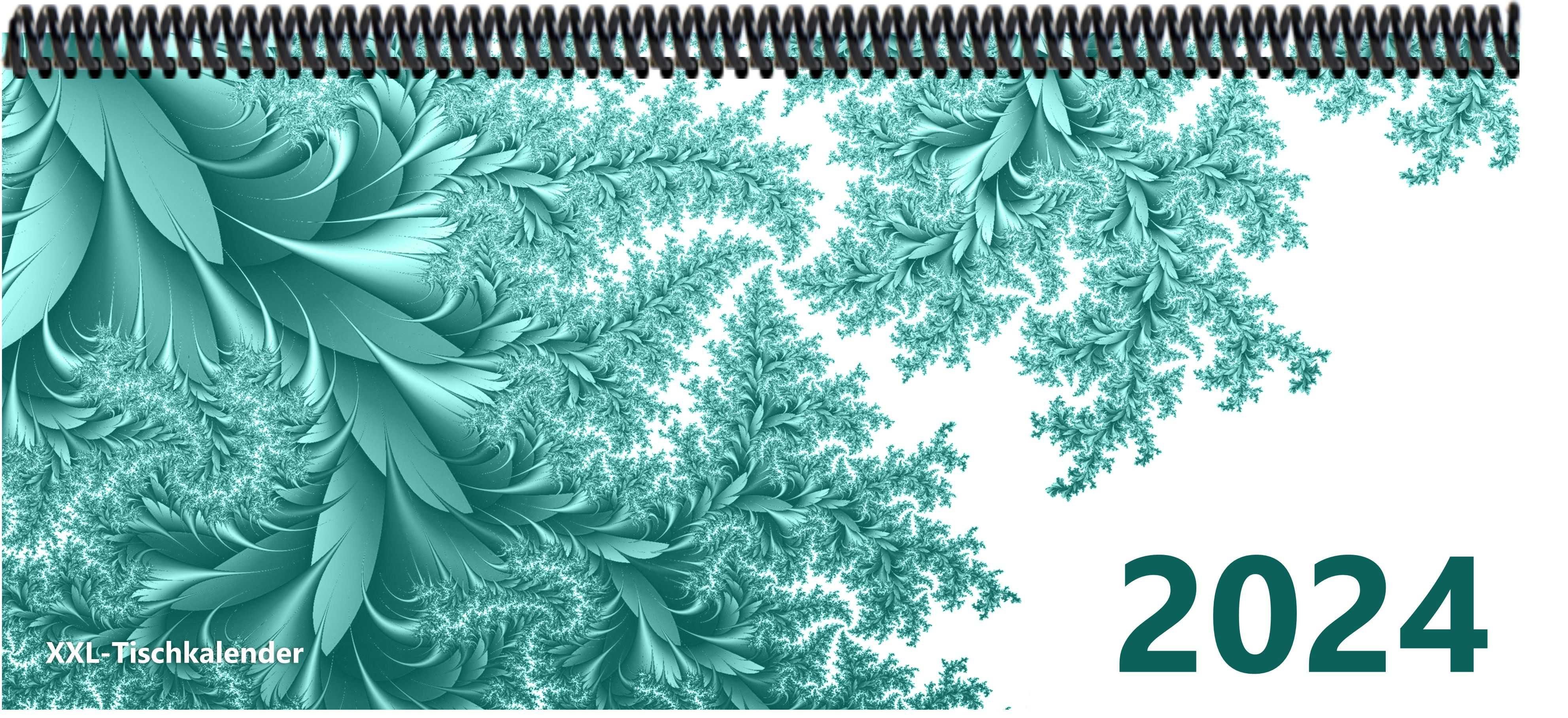 E&Z Verlag Gmbh Schreibtischkalender Bunt - Kalender XXL 2024 mit dem Muster Blätter türkis