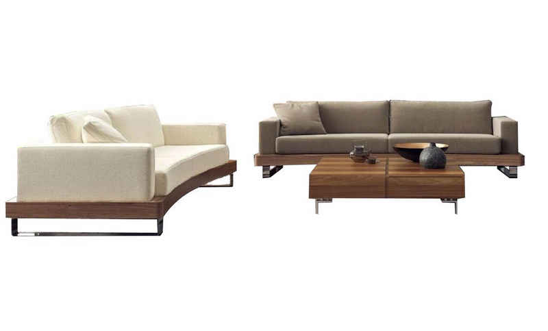 JVmoebel Wohnzimmer-Set Dreisitzer Couchtisch Wohnzimmermöbel Holzgestell Textil Sofas, (3-St., 2x Sofas 3-Sitzer/Couchtisch), Made in Europa