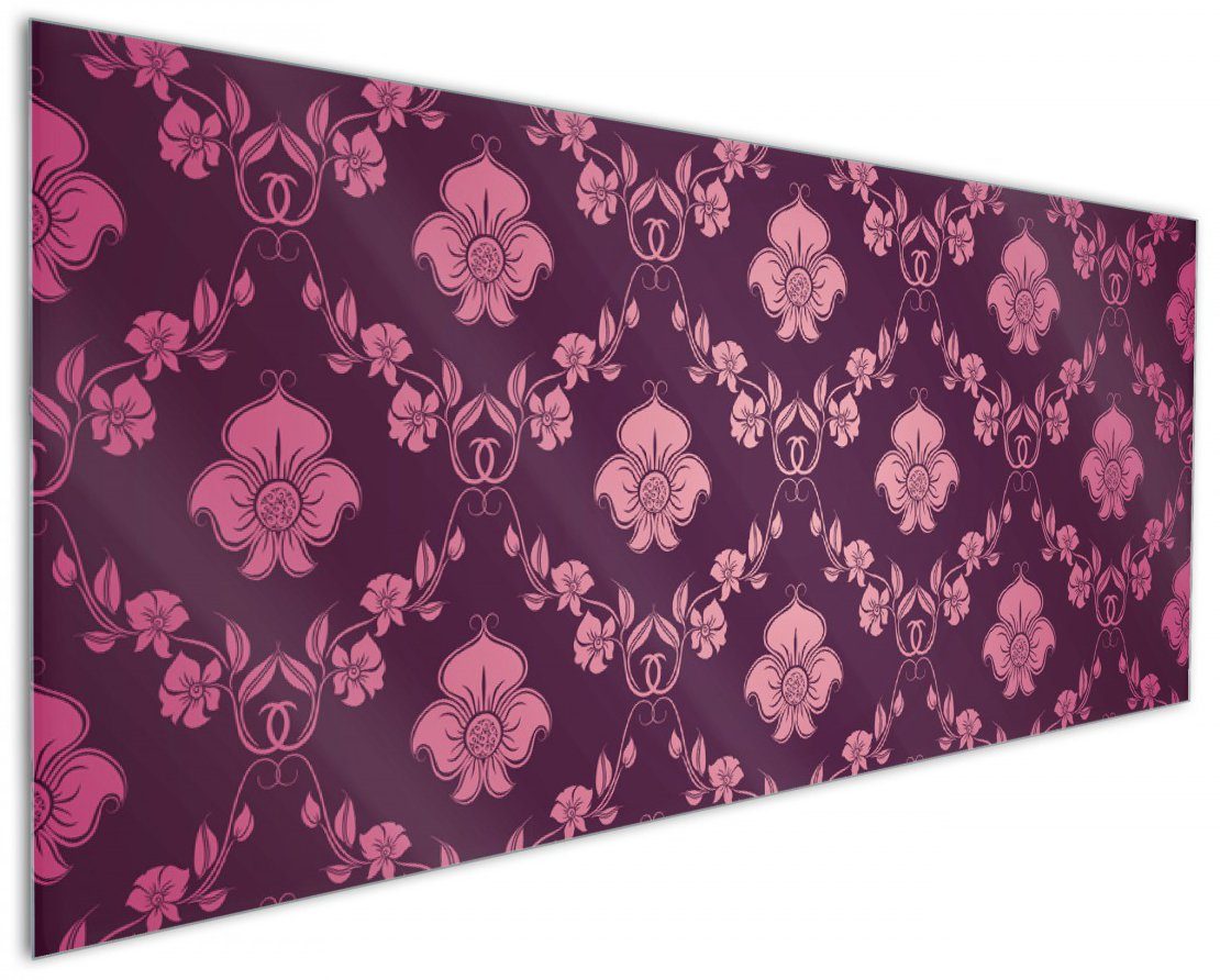 Wallario Küchenrückwand Blumenmuster Damast in pink lila, (1-tlg)