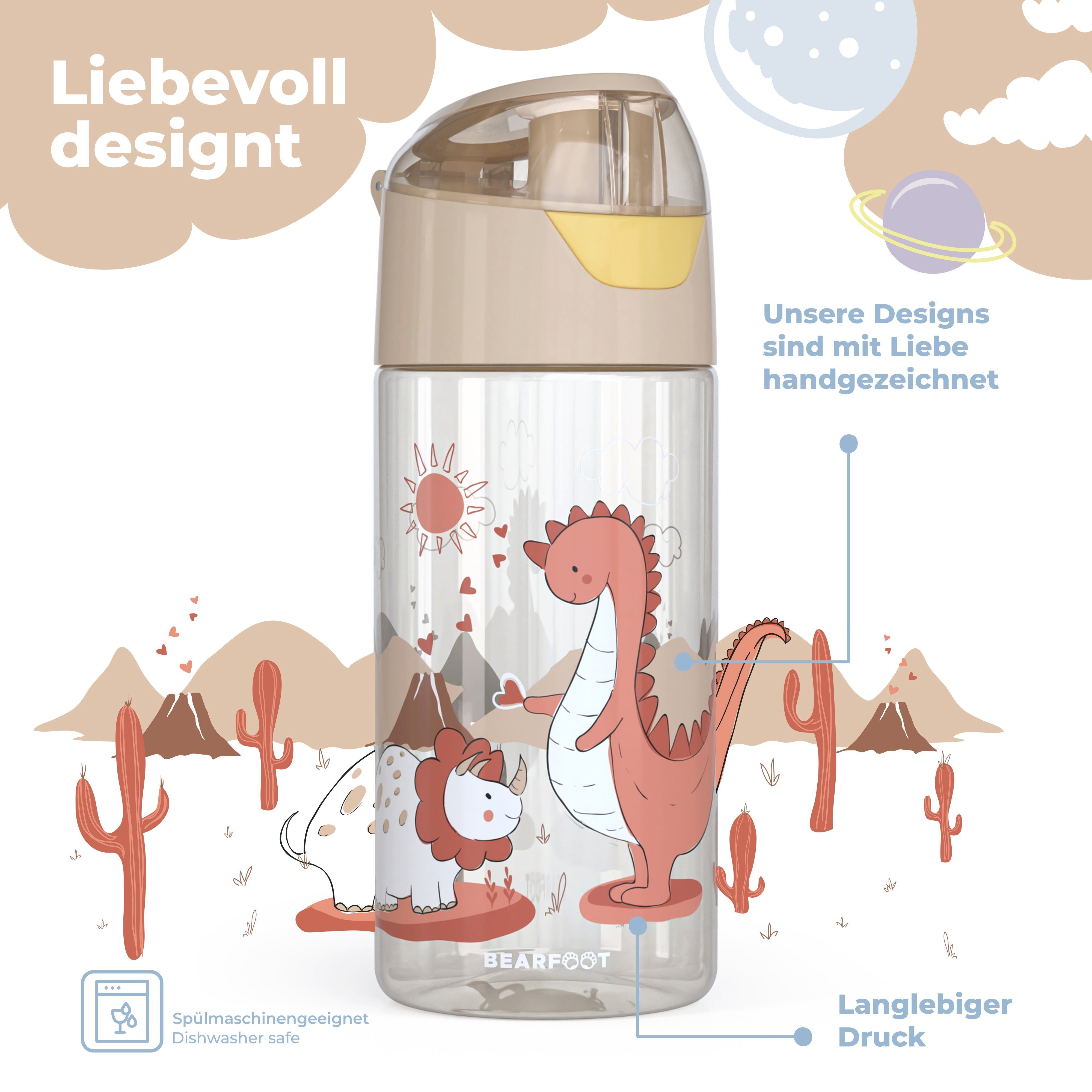BEARFOOT Trinkflasche Dinos-braun Trinkflasche - leichte Wasserflasche Dinos Kinder