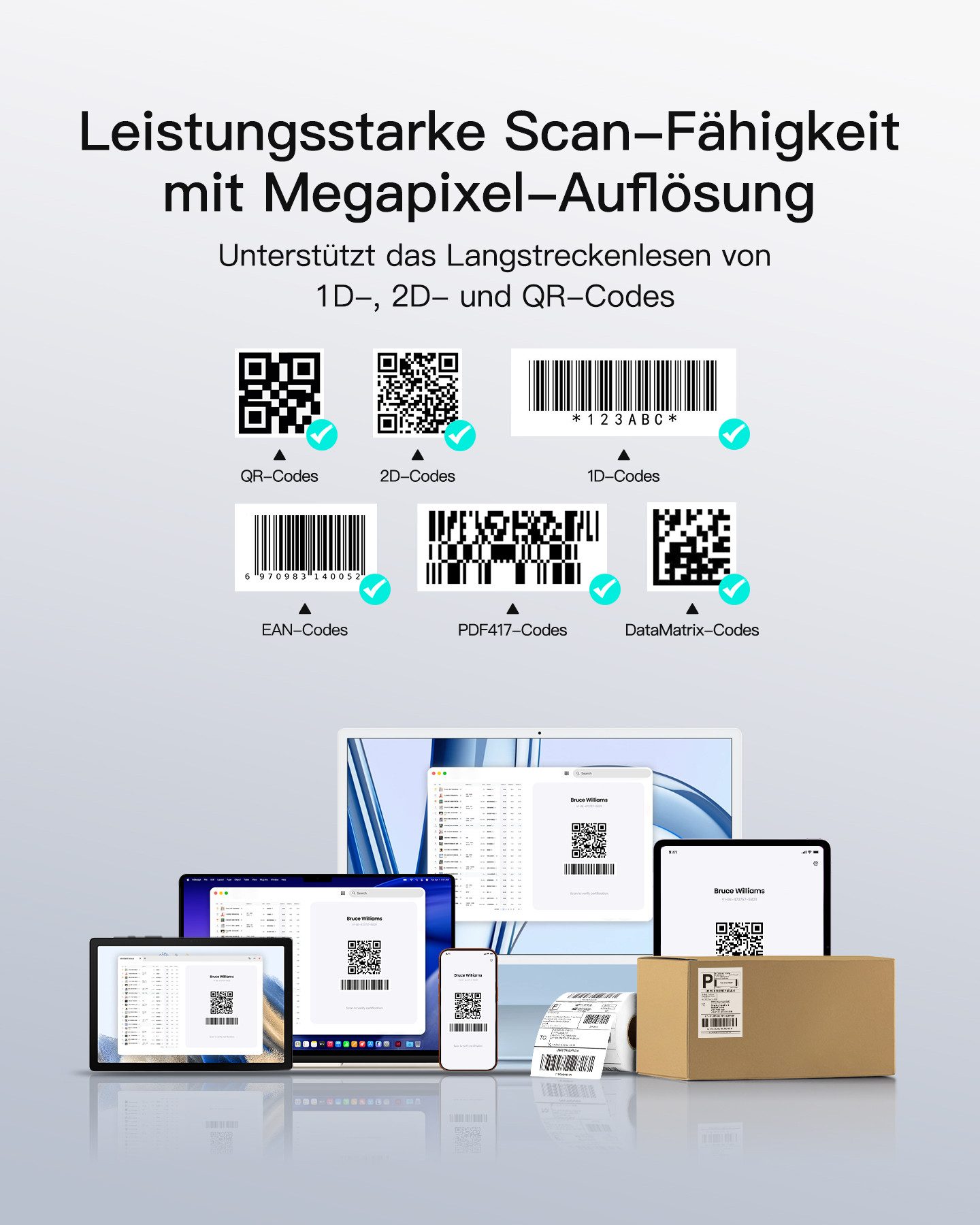 Inateck Barcode Scanner Kabellos 1D 2D QR, Armbanduhr-Stil Bluetooth Handscanner, (Ultraleichter, Sprachsteuerung)