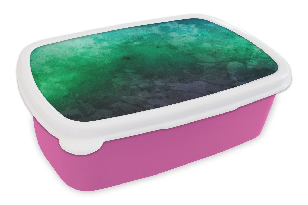 MuchoWow Lunchbox Aquarell - Blau - Grün, Kunststoff, (2-tlg), Brotbox für Erwachsene, Brotdose Kinder, Snackbox, Mädchen, Kunststoff rosa