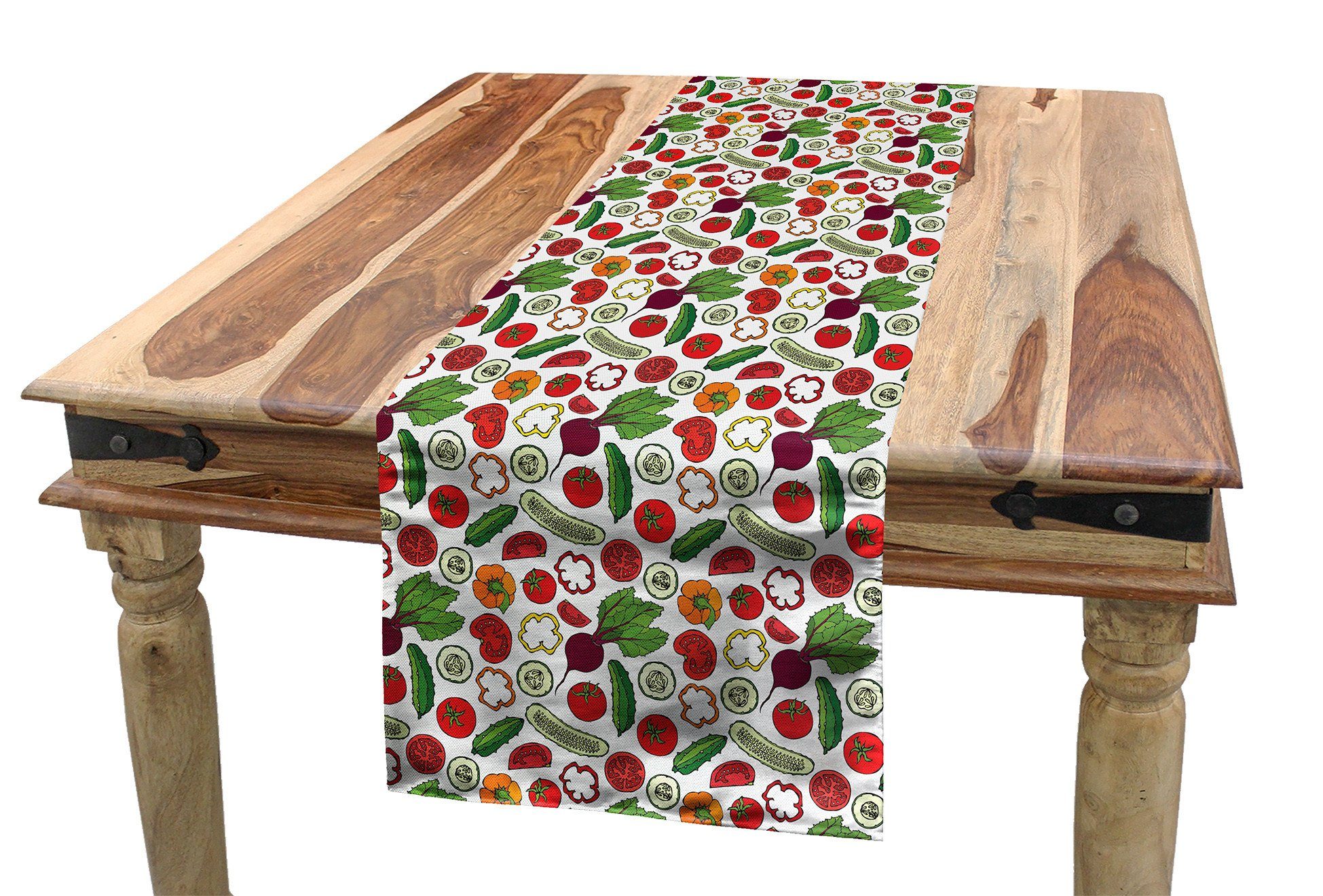 Abakuhaus Tischläufer Esszimmer Küche Rechteckiger Dekorativer Tischläufer, Gemüse Vivid Bio-Lebensmittel Doodle