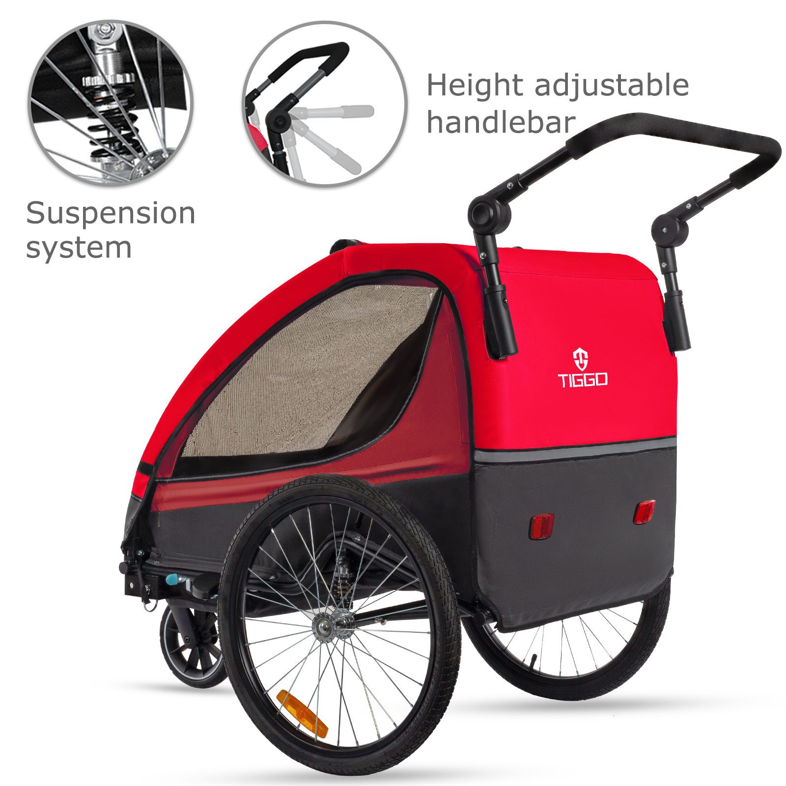 TIGGO Fahrradkinderanhänger Fahrradanhänger Kinderfahrradanhänger mit Buggy Set + Federung, geeignet für 1-2 Kinder