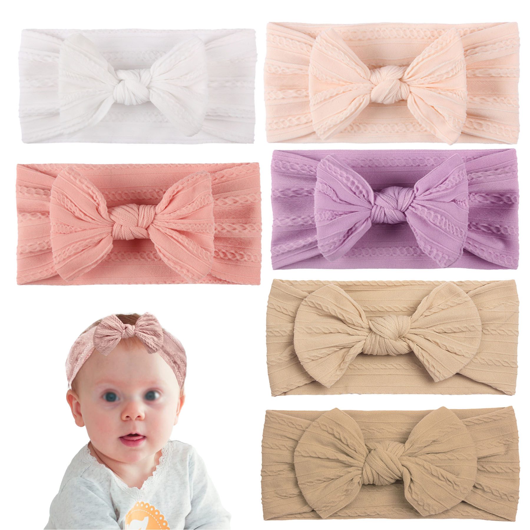 Mutig Stirnband Baby-Turban-Stirnband für Neugeborene, 6 Stück (Baby-Mädchen-Bögen, Schleife Dekoration, Baby-Stirnbänder, 6-St., elastische Haarbänder für Kleinkinder, Neugeborene)